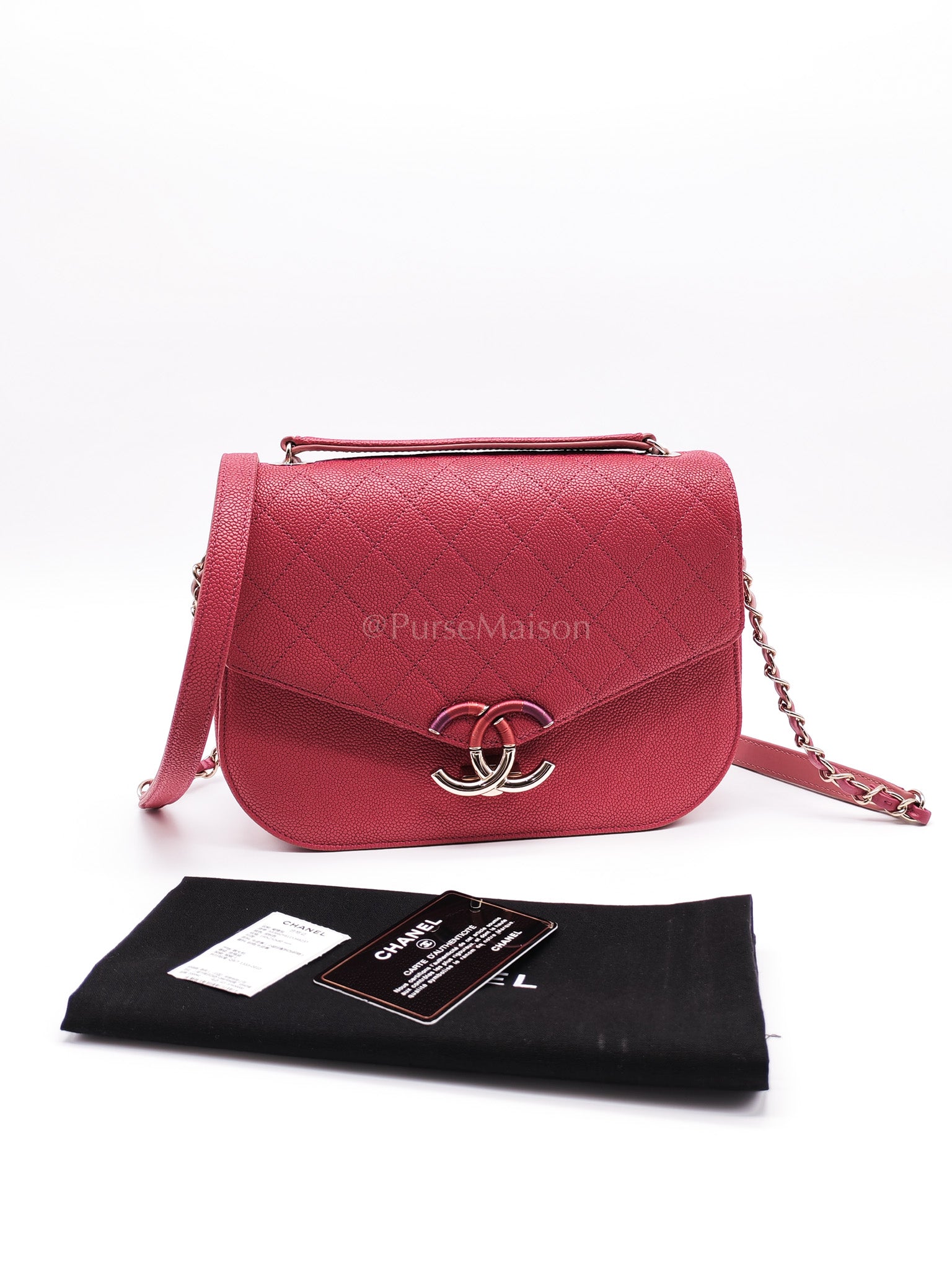 Paris-Cuba Thread Around Flap in Red Cavial Leather and Light Gold Hardware Series 25 | Purse Maison Luxury Bags Shop