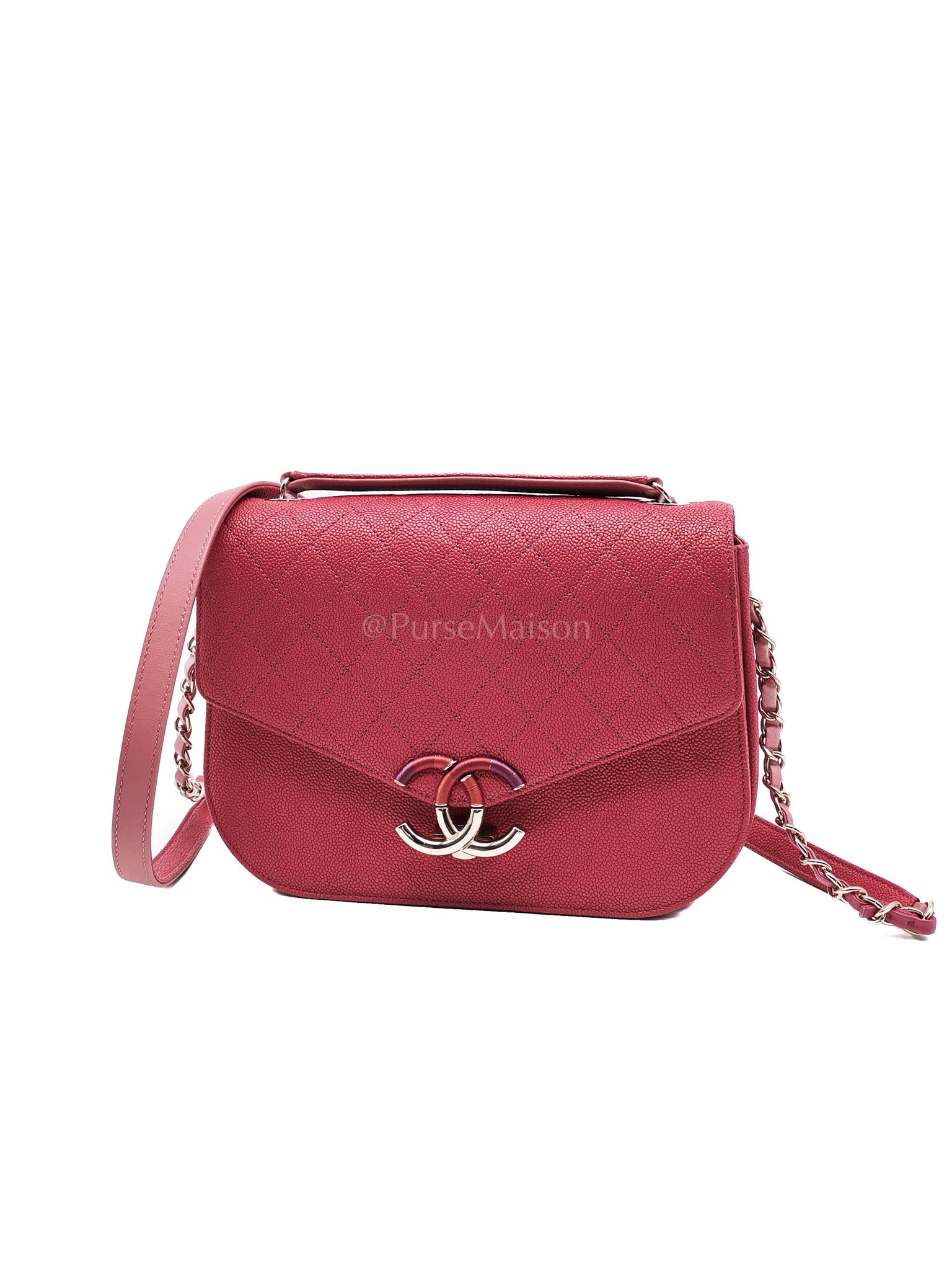 Paris-Cuba Thread Around Flap in Red Cavial Leather and Light Gold Hardware Series 25 | Purse Maison Luxury Bags Shop