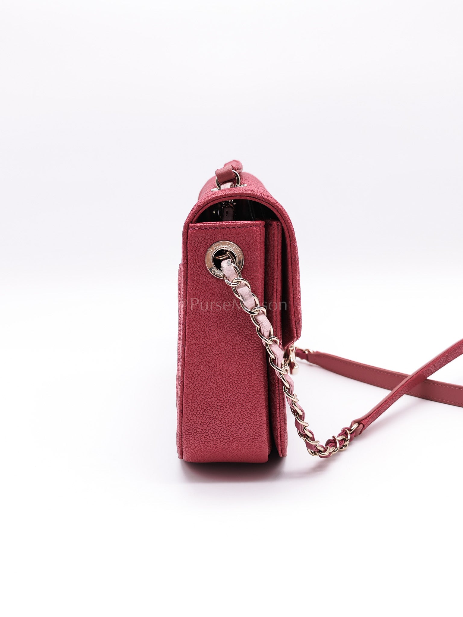 Paris-Cuba Thread Around Flap in Red Cavial Leather and Light Gold Hardware Series 25 | Purse Maison Luxury Bags Shop