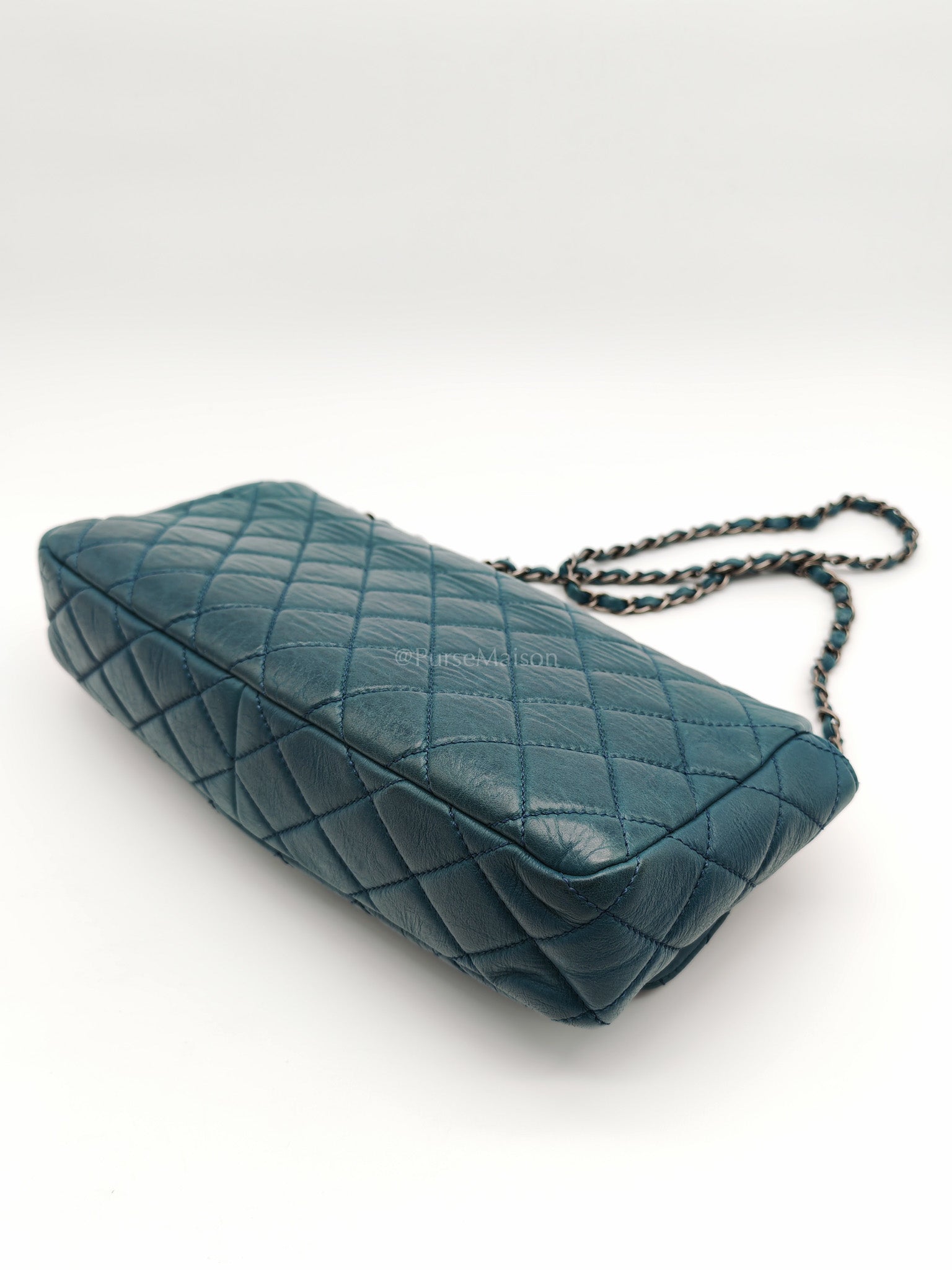 Paris Dallas CC Double Flap in Turquoise Quilted Calfskin Leather Ruthenium Hardware (Series 19) | Purse Maison Luxury Bags Shop