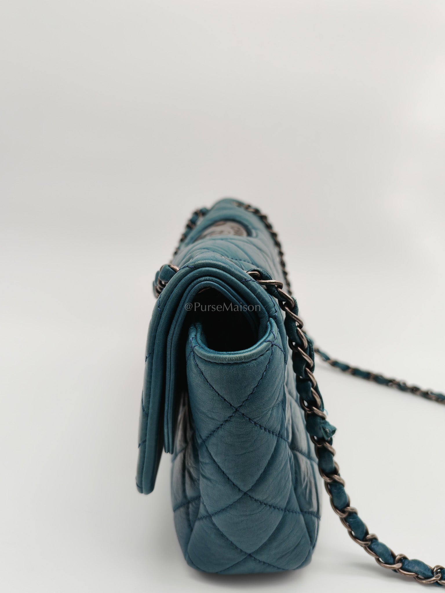 Paris Dallas CC Double Flap in Turquoise Quilted Calfskin Leather Ruthenium Hardware (Series 19) | Purse Maison Luxury Bags Shop