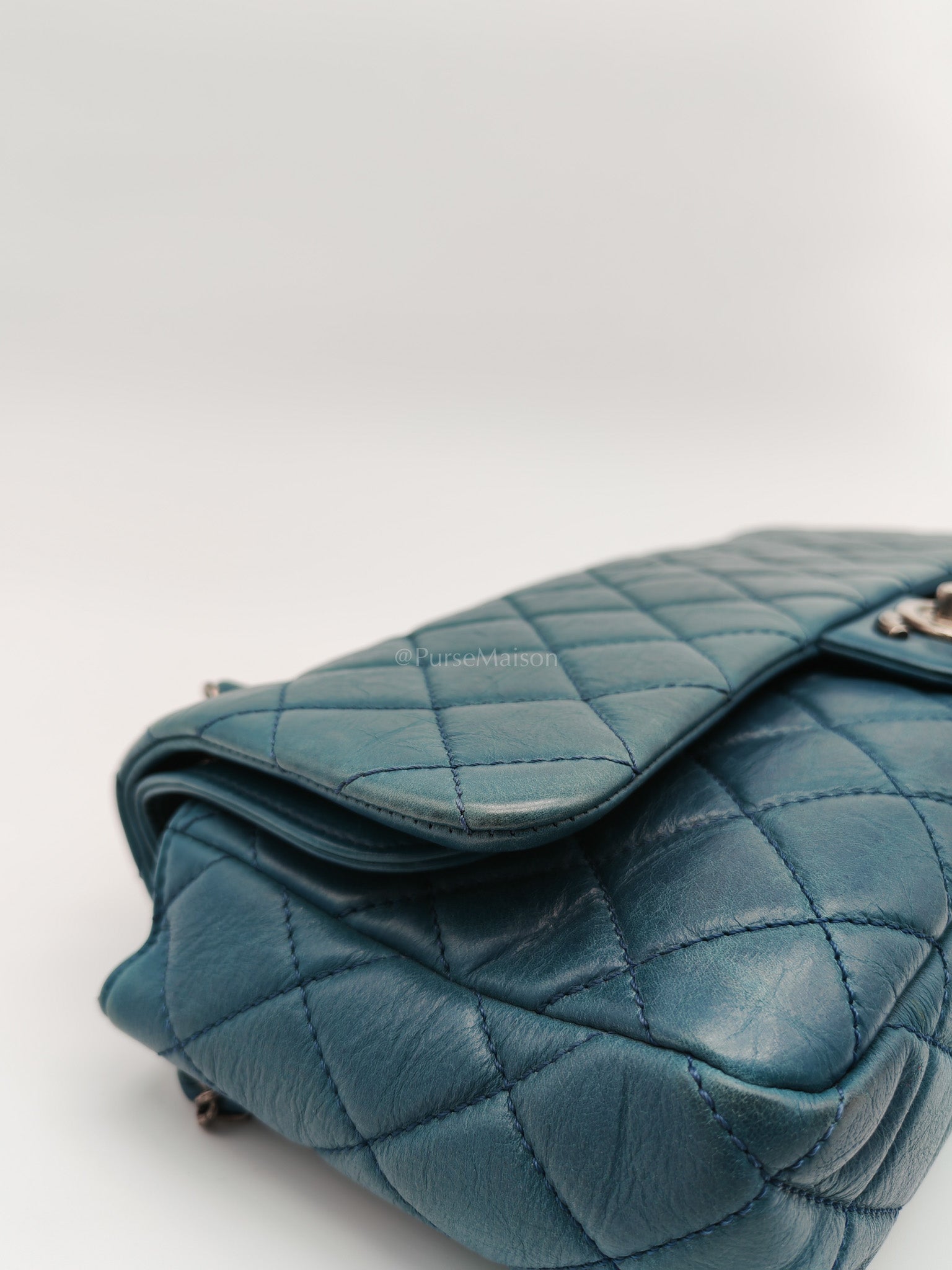 Paris Dallas CC Double Flap in Turquoise Quilted Calfskin Leather Ruthenium Hardware (Series 19) | Purse Maison Luxury Bags Shop
