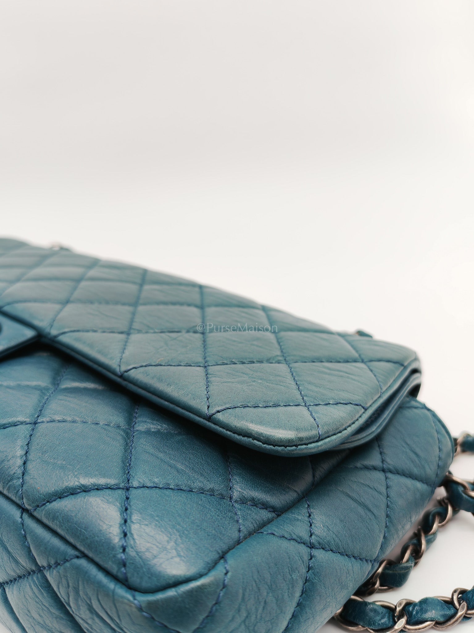 Paris Dallas CC Double Flap in Turquoise Quilted Calfskin Leather Ruthenium Hardware (Series 19) | Purse Maison Luxury Bags Shop