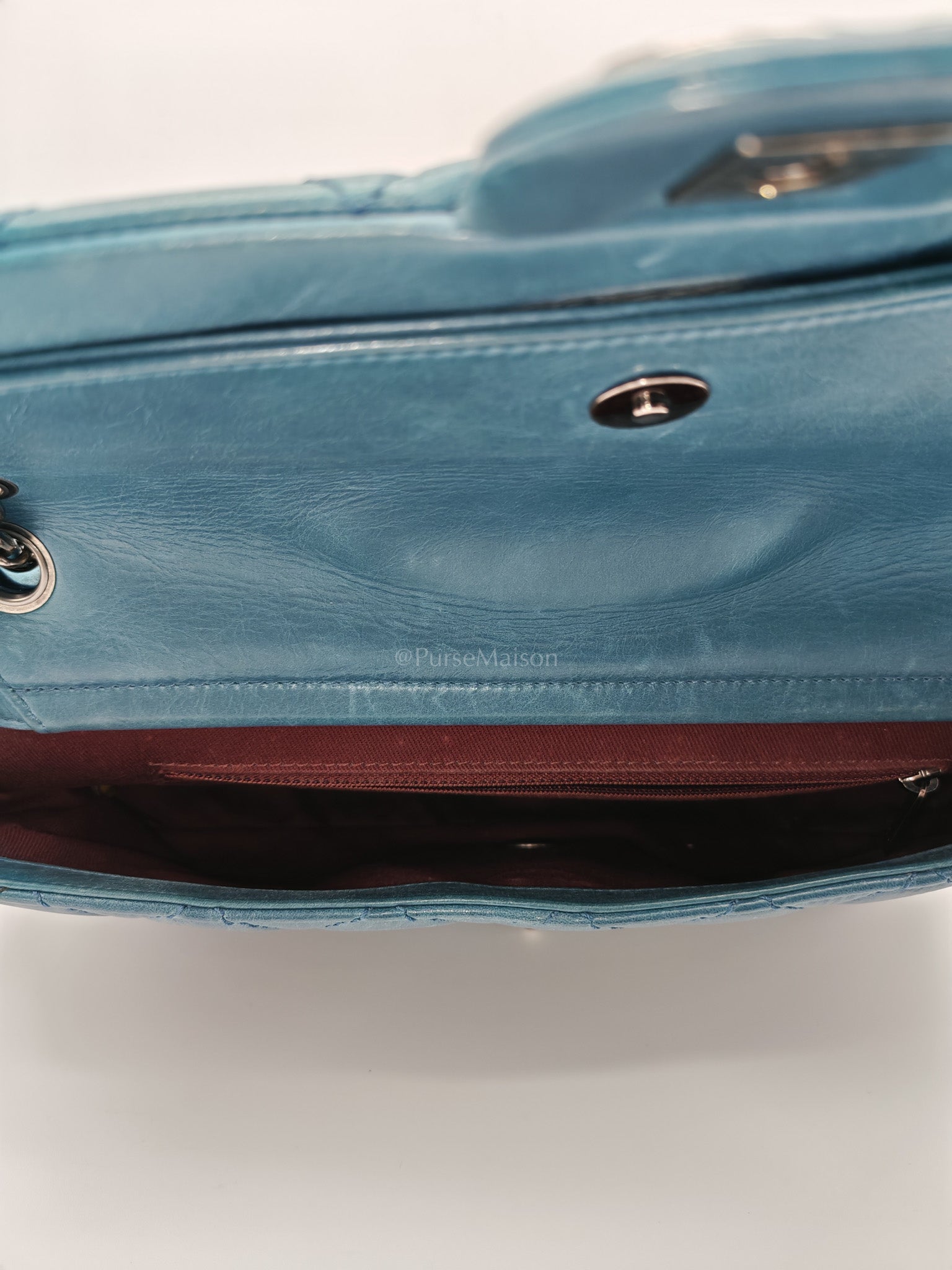 Paris Dallas CC Double Flap in Turquoise Quilted Calfskin Leather Ruthenium Hardware (Series 19) | Purse Maison Luxury Bags Shop
