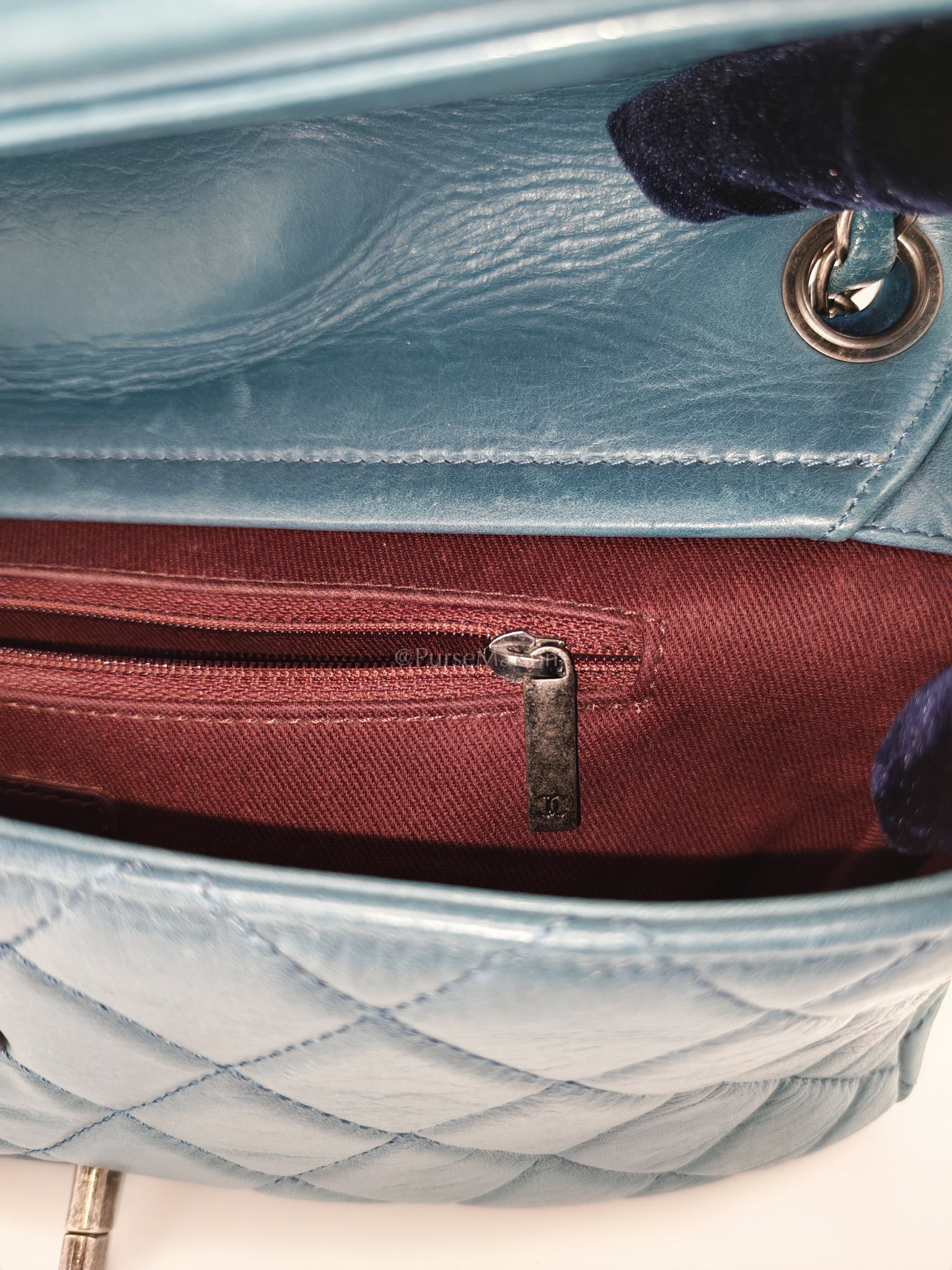 Paris Dallas CC Double Flap in Turquoise Quilted Calfskin Leather Ruthenium Hardware (Series 19) | Purse Maison Luxury Bags Shop