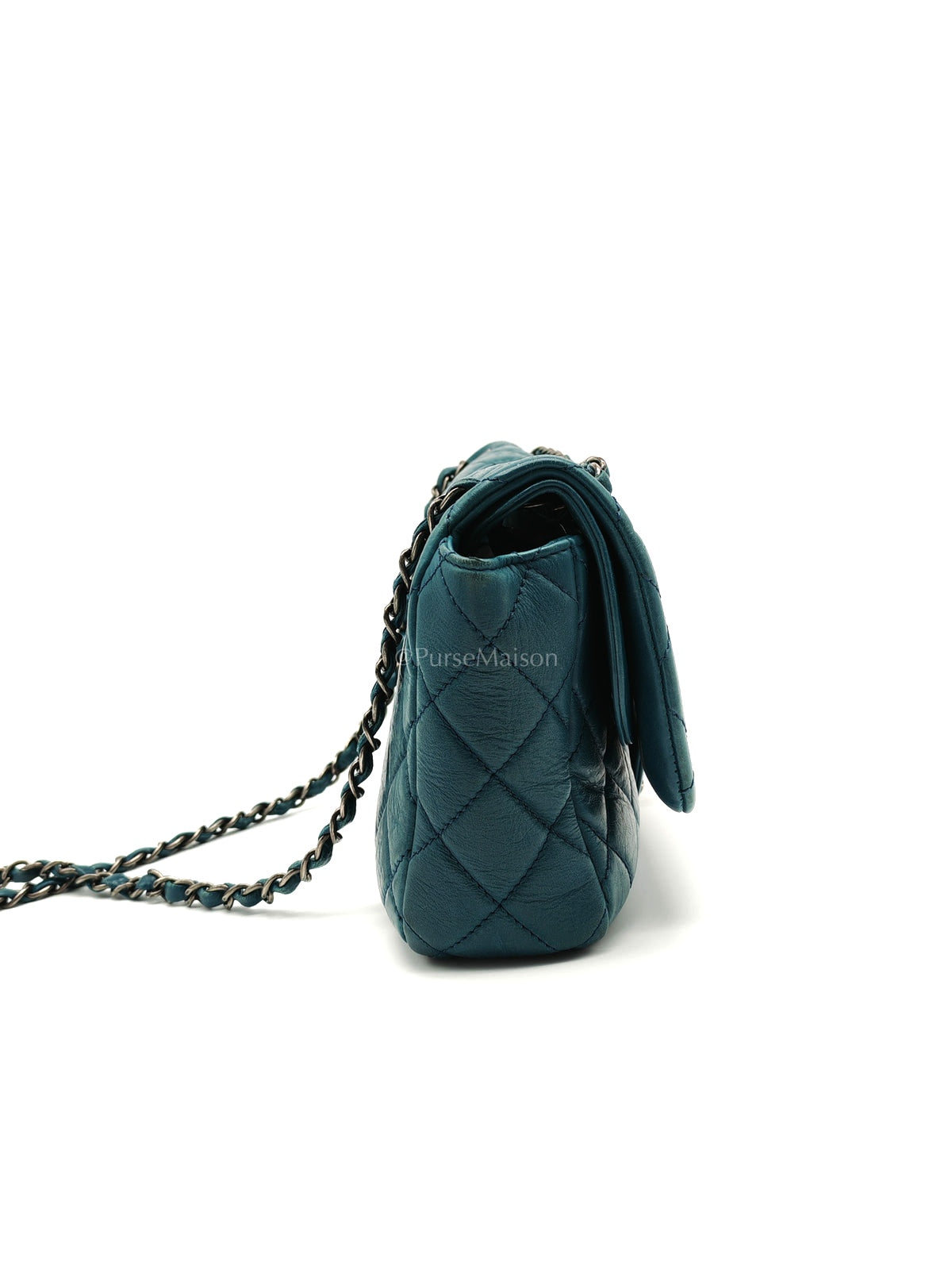 Paris Dallas CC Double Flap in Turquoise Quilted Calfskin Leather Ruthenium Hardware (Series 19) | Purse Maison Luxury Bags Shop