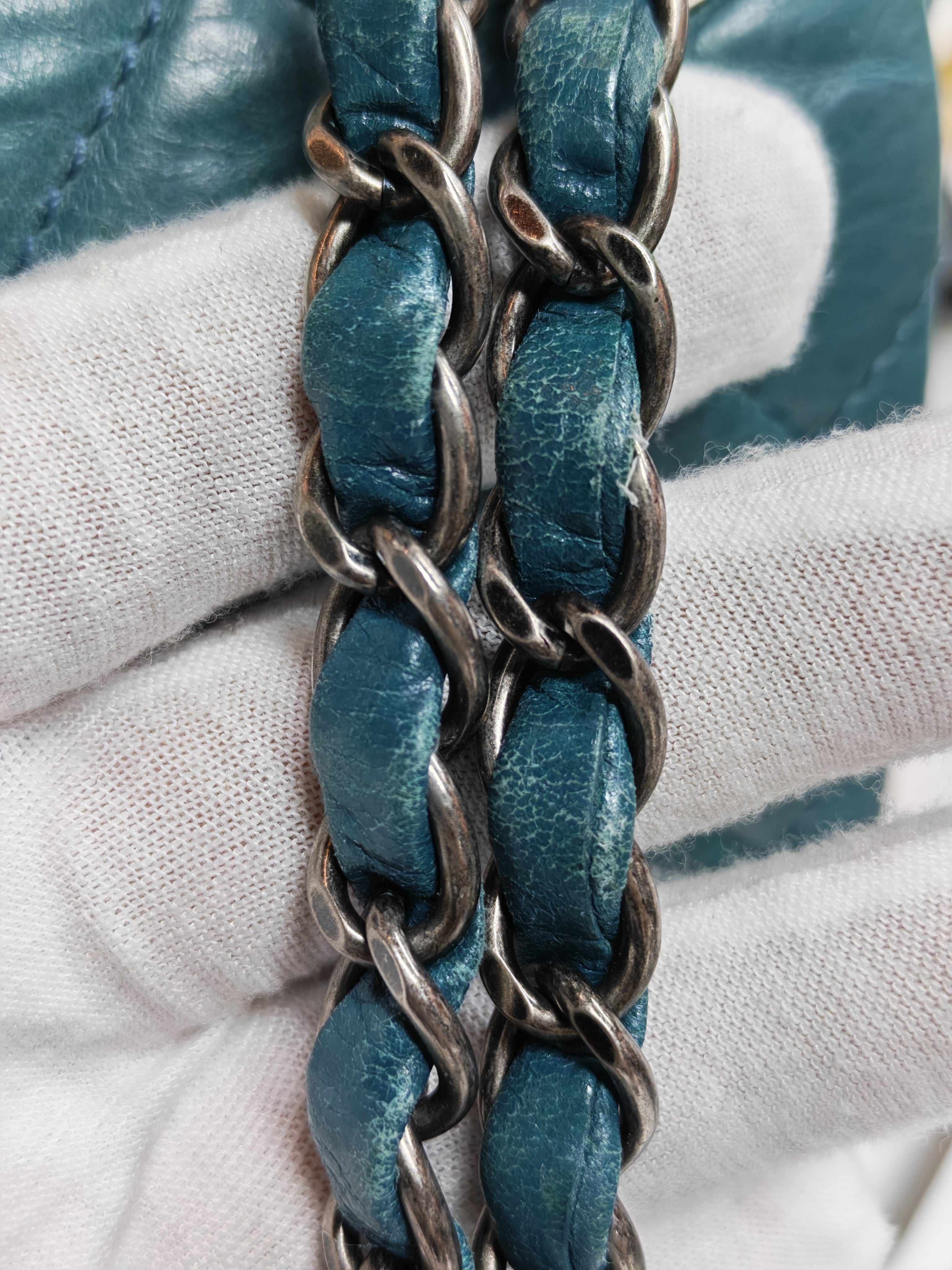 Paris Dallas CC Double Flap in Turquoise Quilted Calfskin Leather Ruthenium Hardware (Series 19) | Purse Maison Luxury Bags Shop
