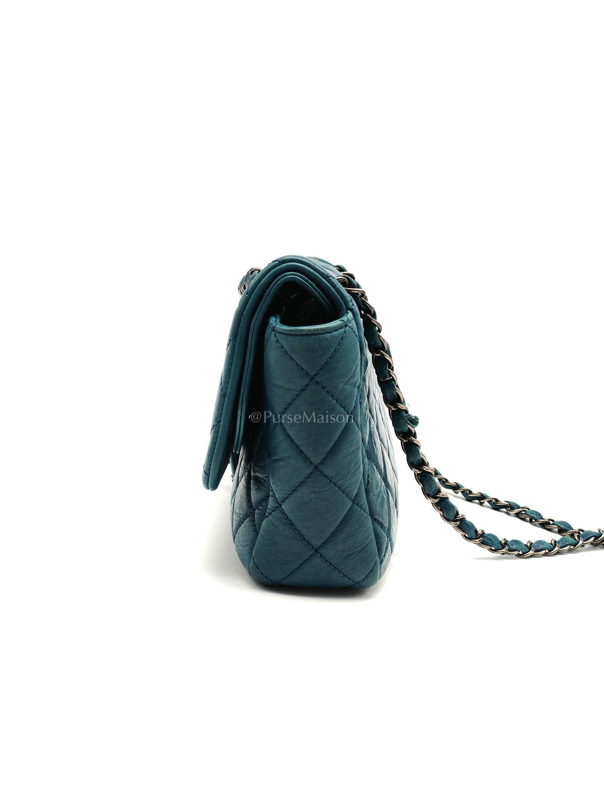 Paris Dallas CC Double Flap in Turquoise Quilted Calfskin Leather Ruthenium Hardware (Series 19) | Purse Maison Luxury Bags Shop