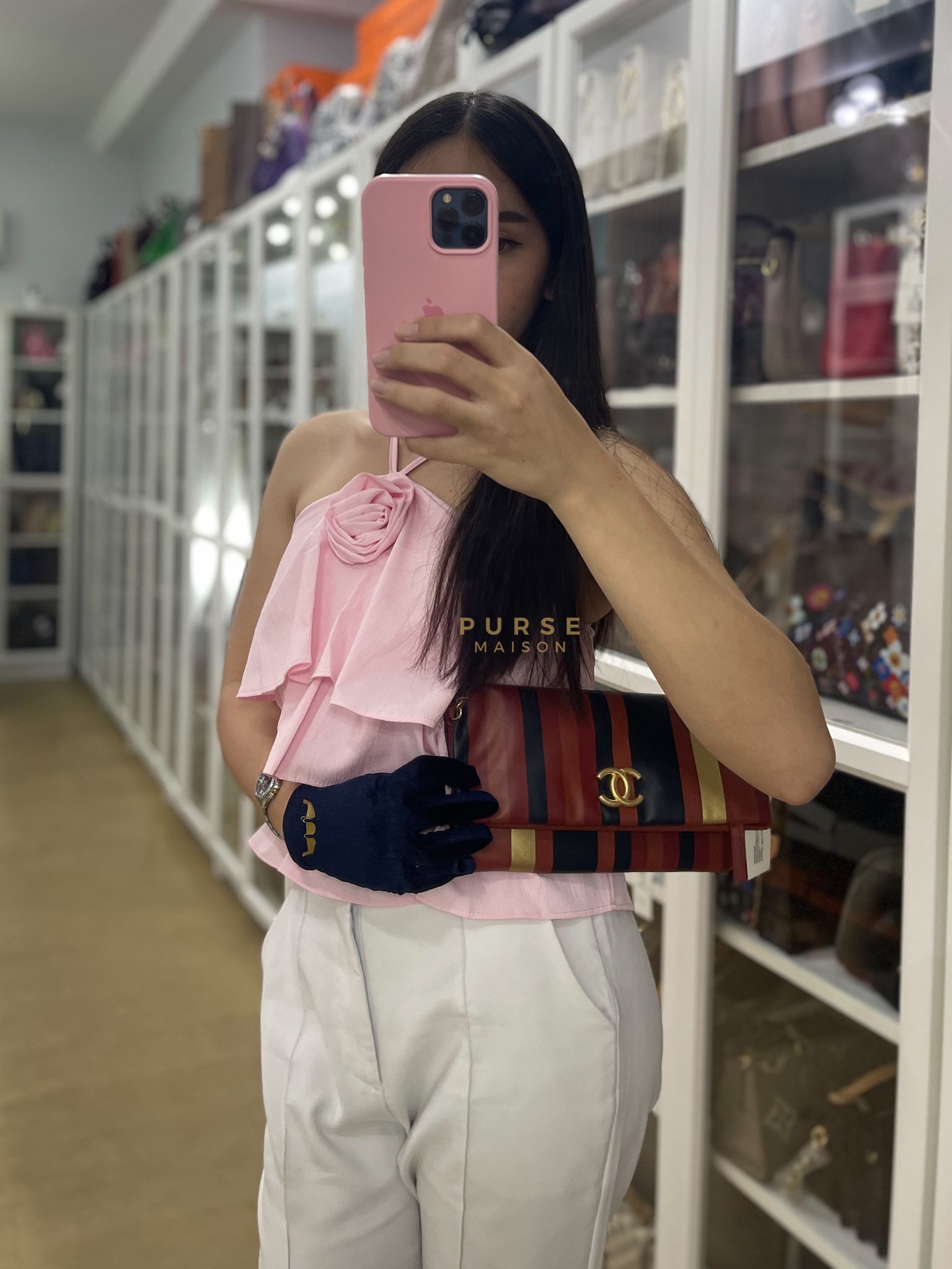 Paris-Greece Striped Foldover Clutch (Series 25) | Purse Maison Luxury Bags Shop