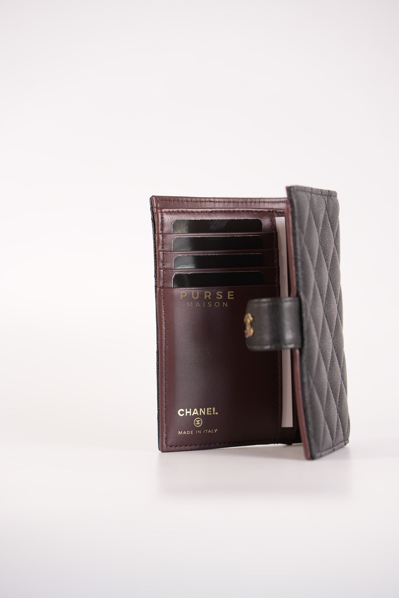 Passport Holder Black in Caviar Leather and Light Gold Hardware (Microchip) | Purse Maison Luxury Bags Shop