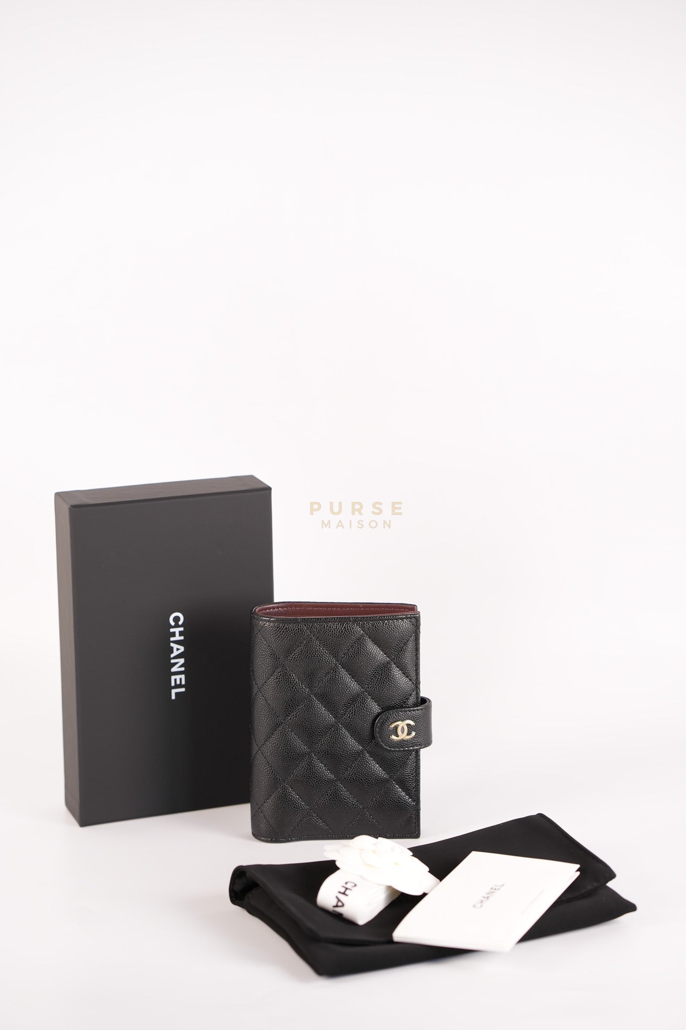 Passport Holder Black in Caviar Leather and Light Gold Hardware (Microchip) | Purse Maison Luxury Bags Shop