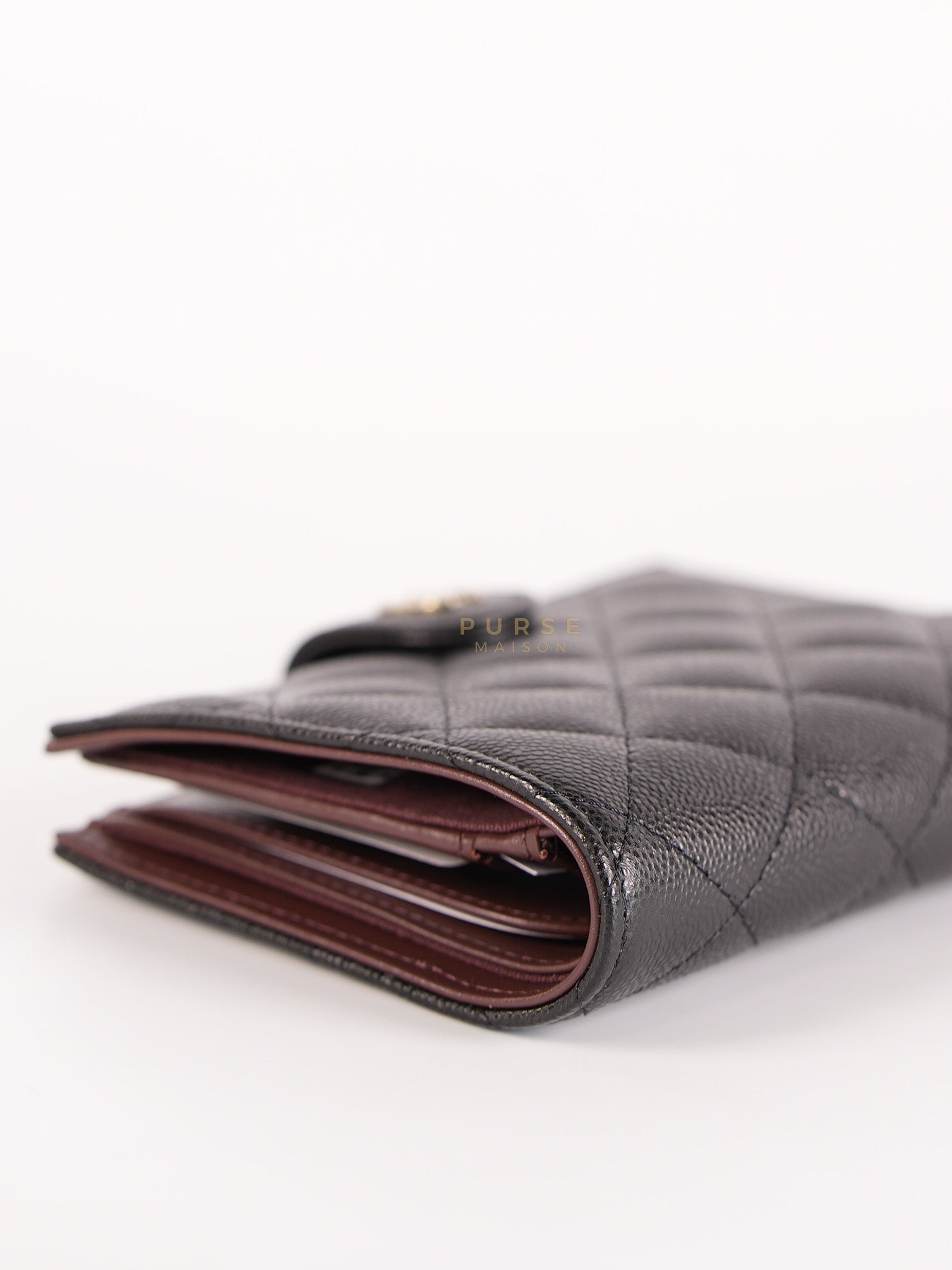 Passport Holder Black in Caviar Leather and Light Gold Hardware (Microchip) | Purse Maison Luxury Bags Shop