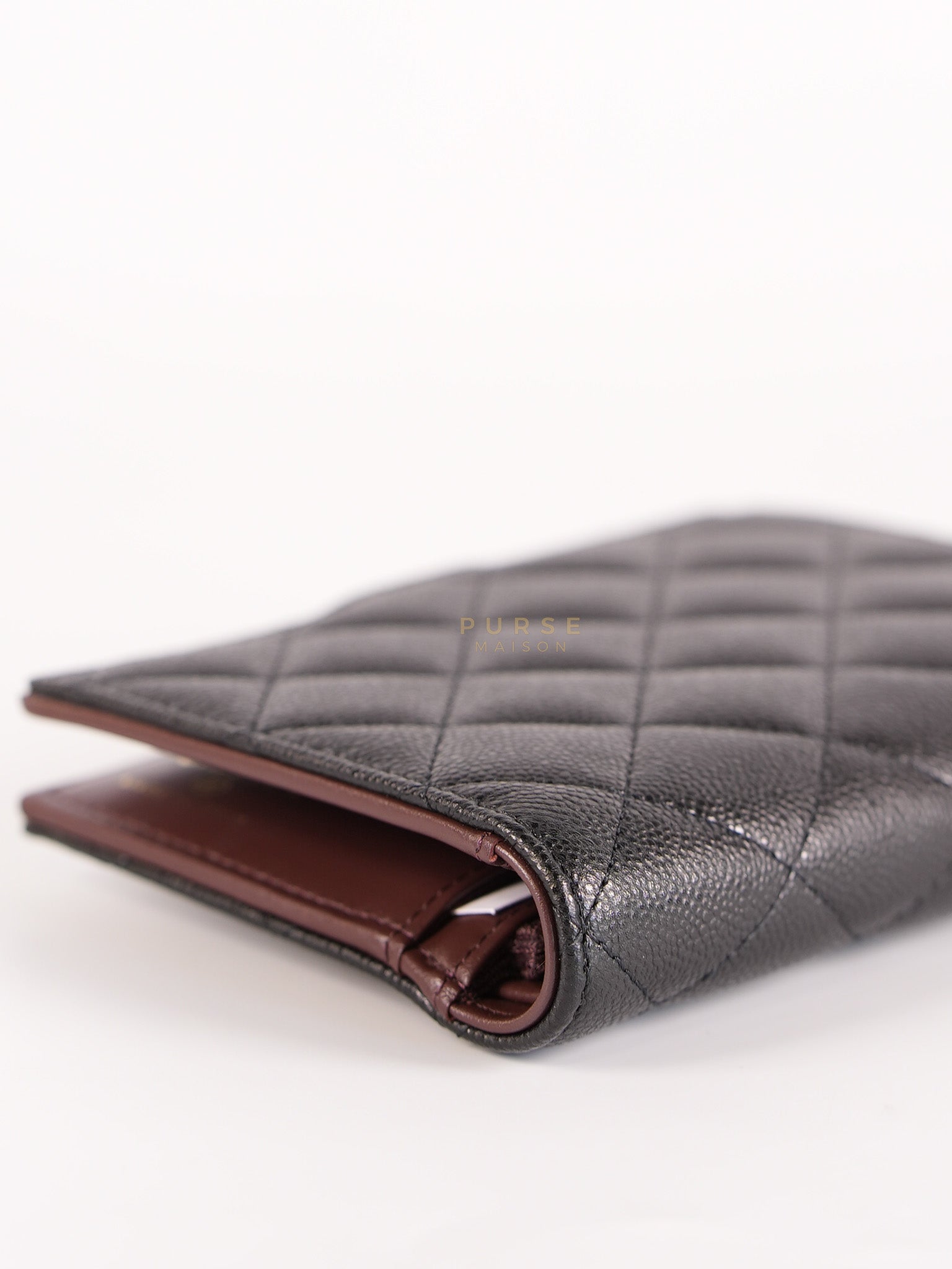 Passport Holder Black in Caviar Leather and Light Gold Hardware (Microchip) | Purse Maison Luxury Bags Shop