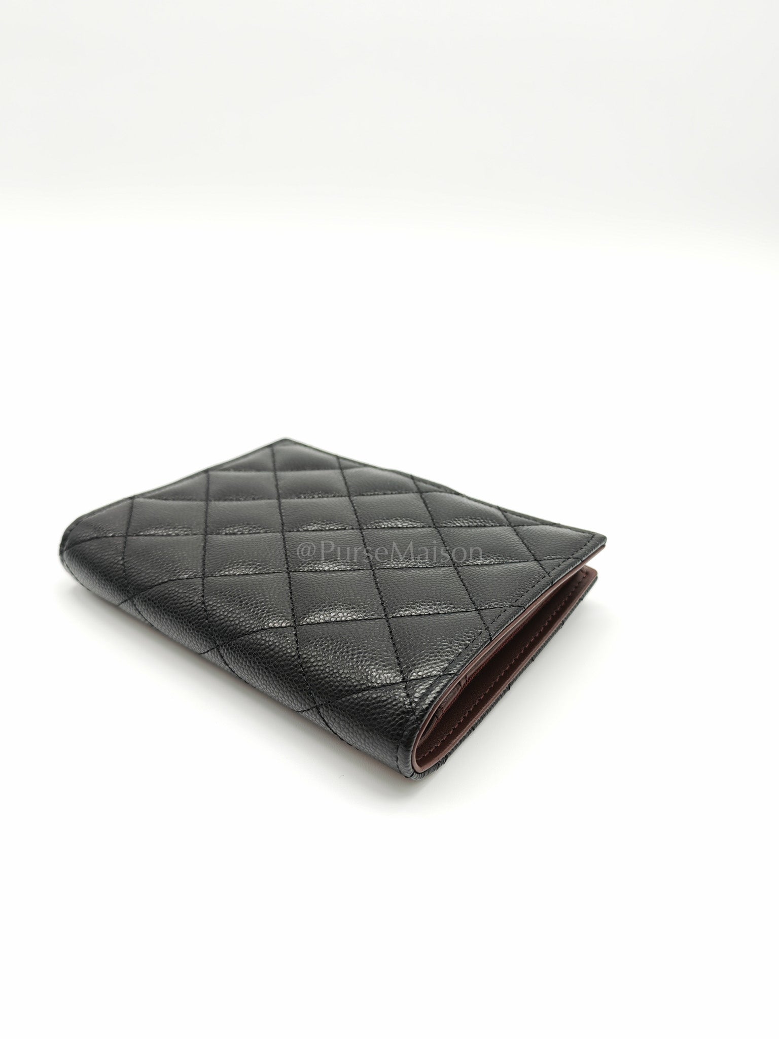 Passport Holder in Black Caviar Leather and Light Gold Hardware (Microchip) HA****EK | Purse Maison Luxury Bags Shop