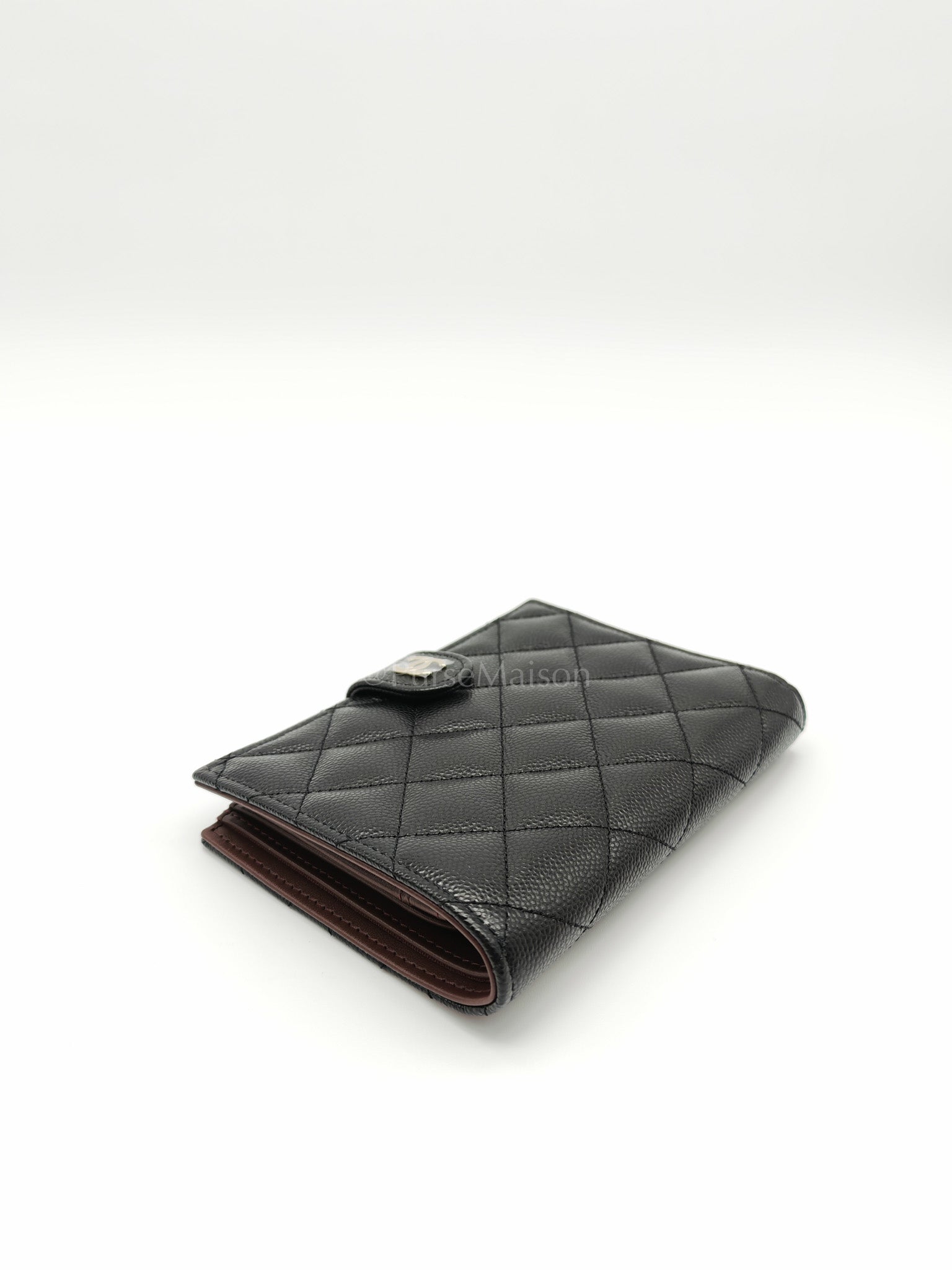 Passport Holder in Black Caviar Leather and Light Gold Hardware (Microchip) HA****EK | Purse Maison Luxury Bags Shop