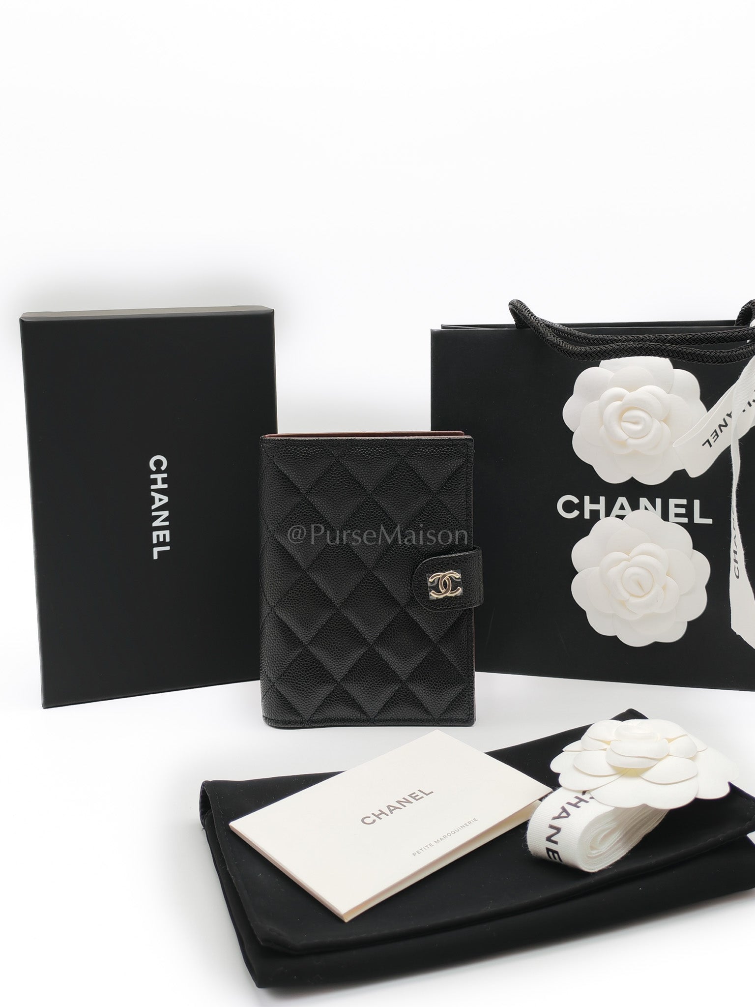 Passport Holder in Black Caviar Leather and Light Gold Hardware (Microchip) PT****7C | Purse Maison Luxury Bags Shop