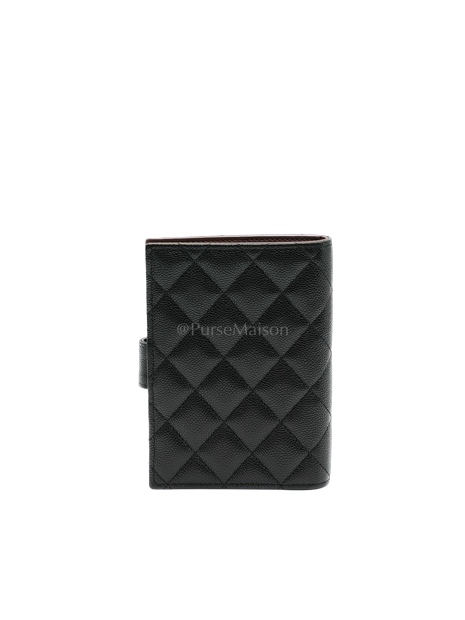 Passport Holder in Black Caviar Leather and Light Gold Hardware (Microchip) TK****2G | Purse Maison Luxury Bags Shop