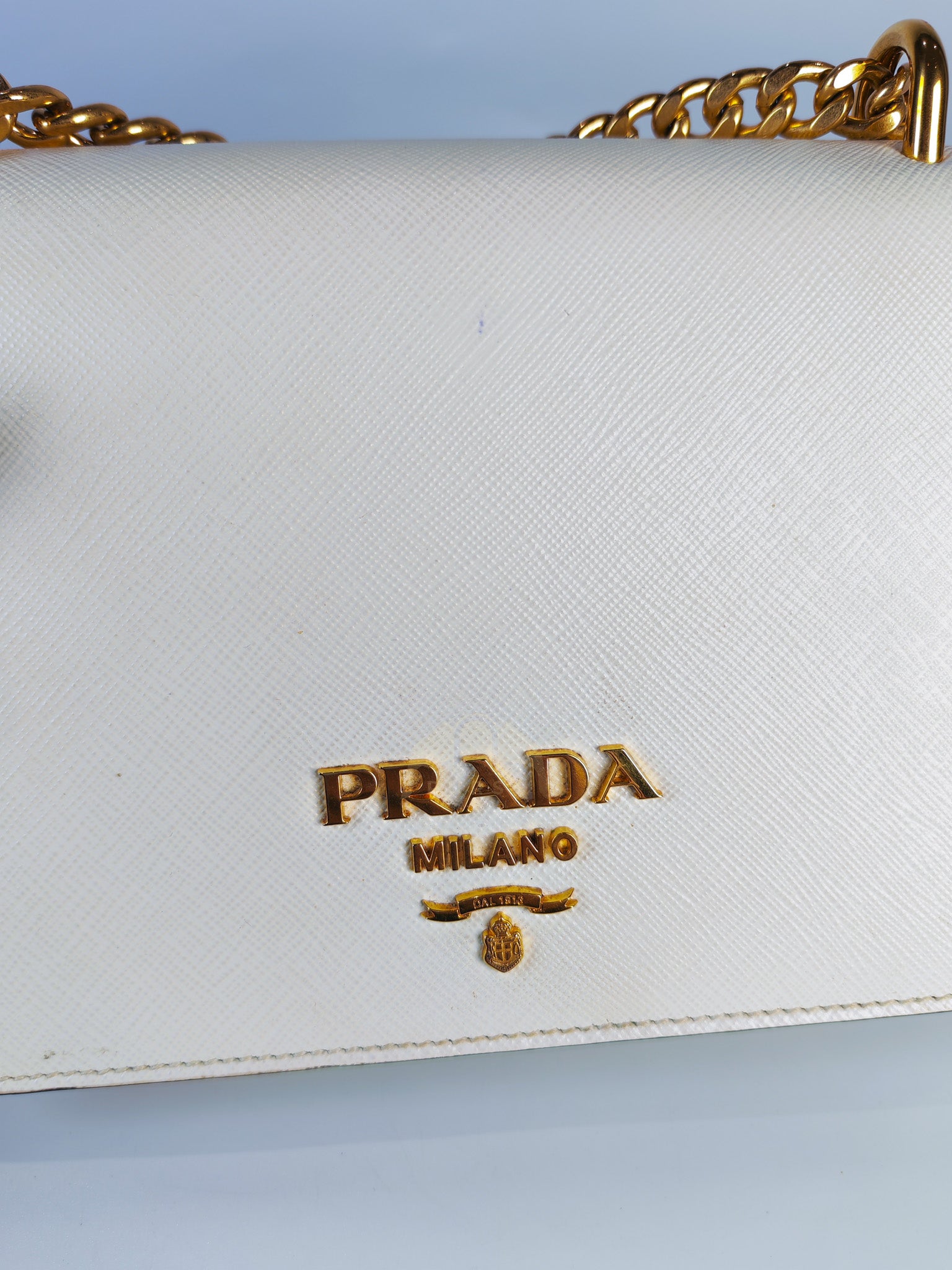 Pattina in Bianco Saffiano Leather Chain Shoulder Bag | Purse Maison Luxury Bags Shop