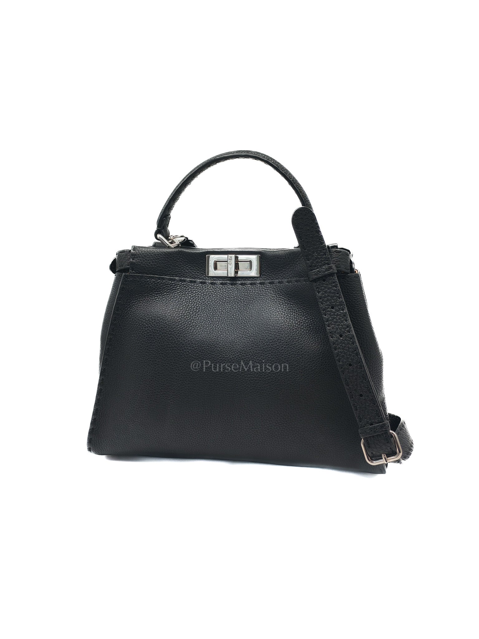 Fendi Peekaboo Medium in Black Grained Leather Silver Hardware