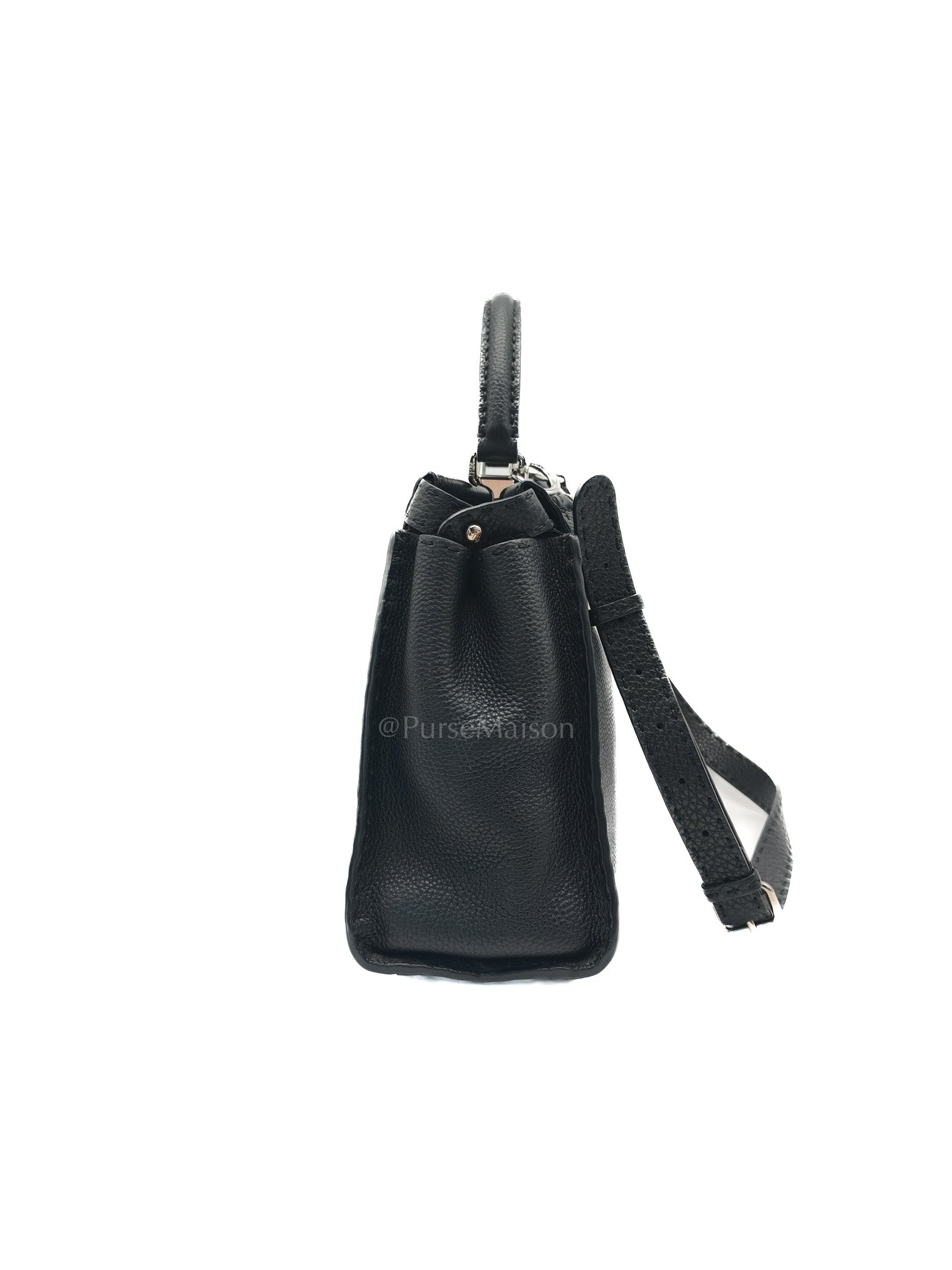 Fendi Peekaboo Medium in Black Grained Leather Silver Hardware