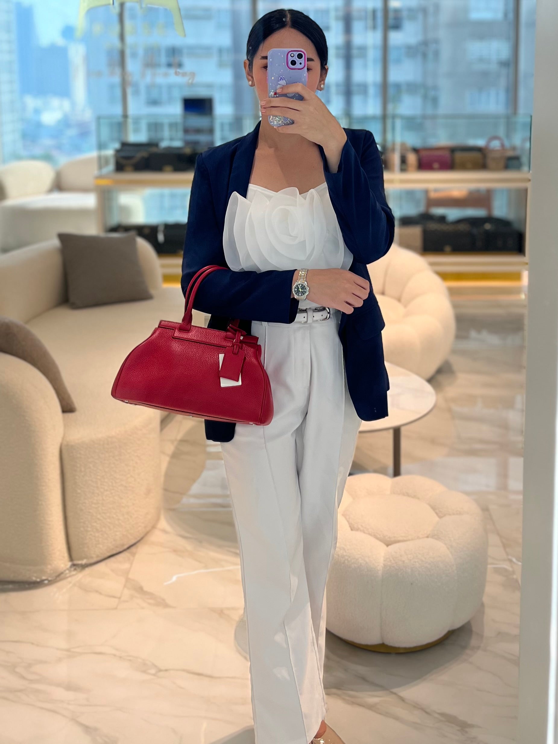 Pauline Bag Petit in Red Grained Taurillon Leather | Purse Maison Luxury Bags Shop