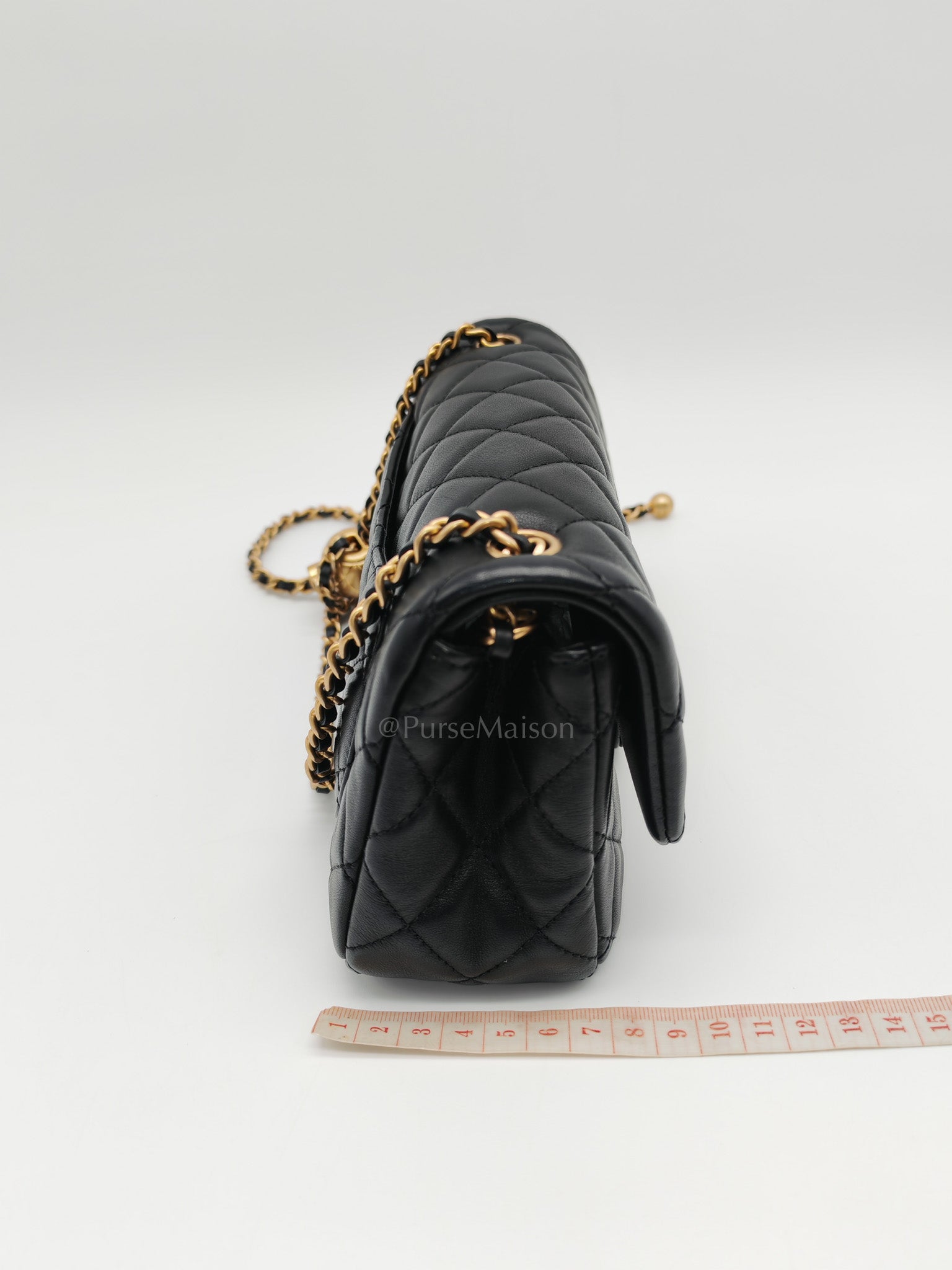 Mini Rectangle Pearl Crush in Black Lambskin Leather & Aged Gold Hardware Microchip