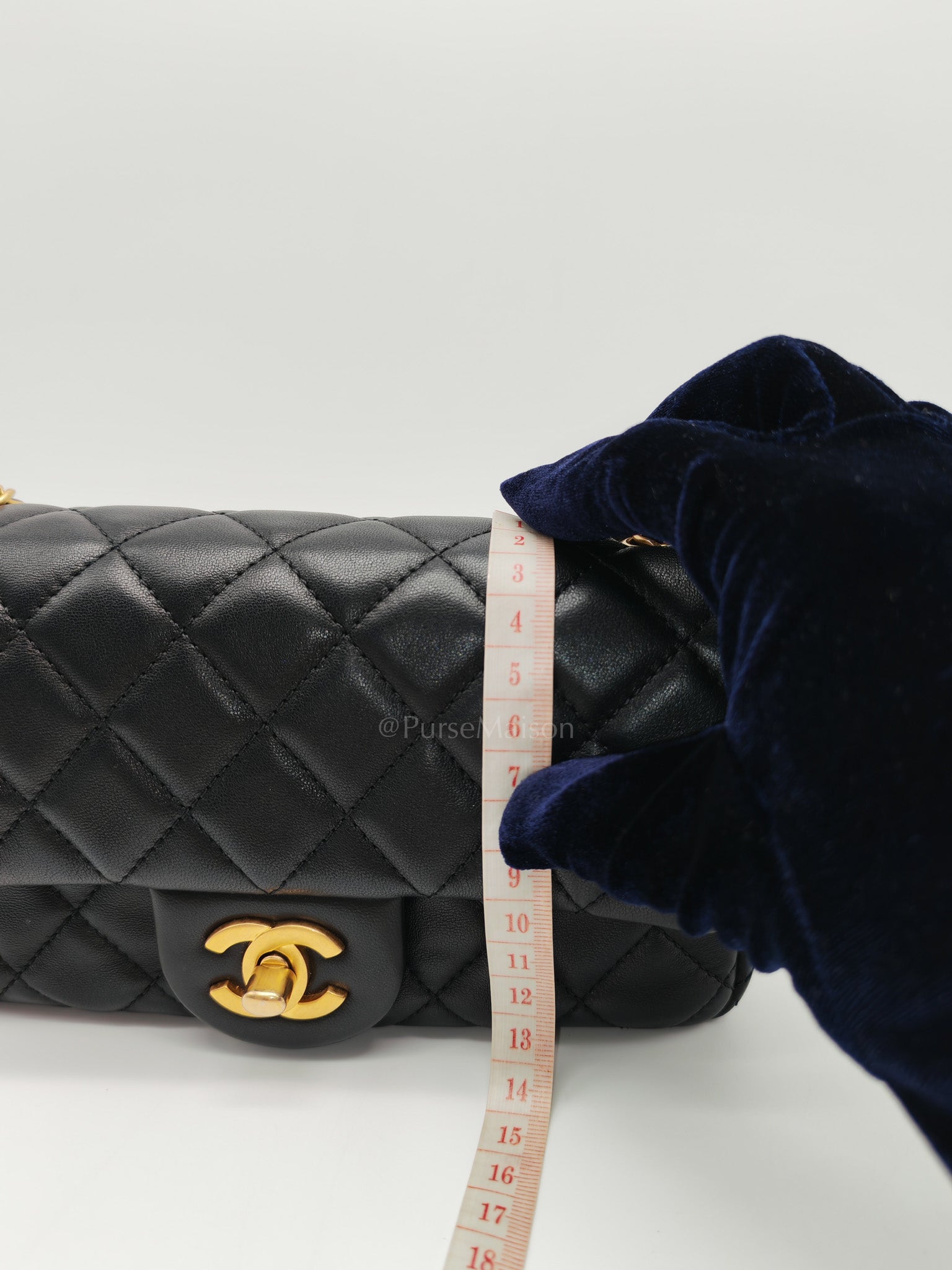 Mini Rectangle Pearl Crush in Black Lambskin Leather & Aged Gold Hardware Microchip