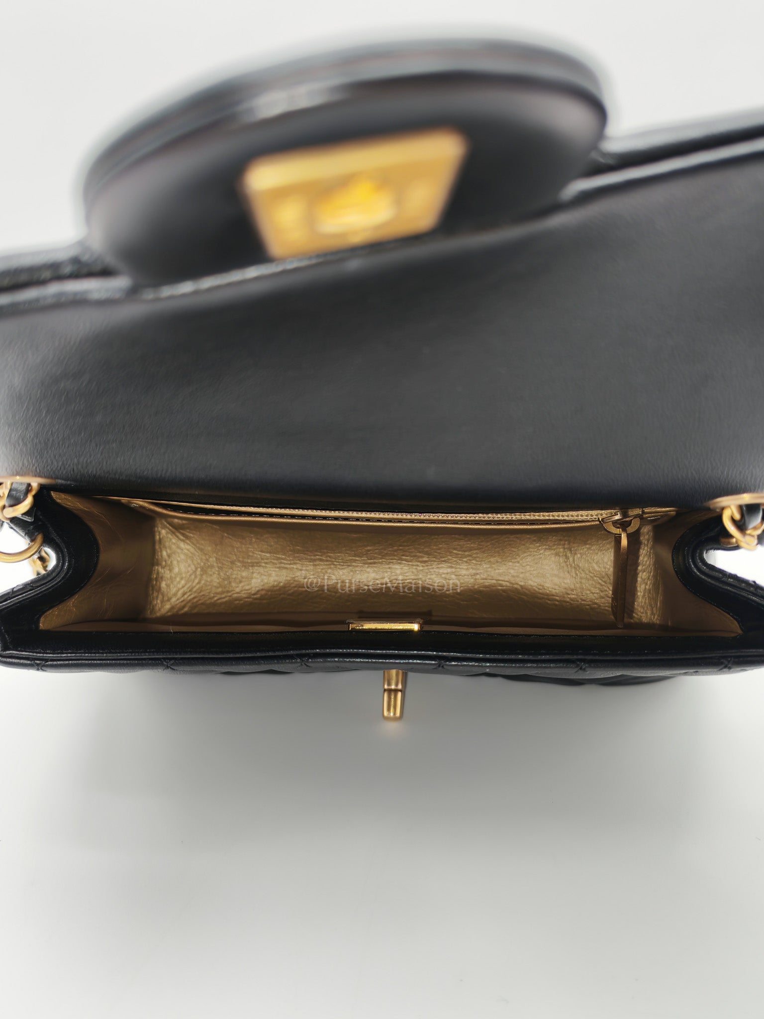 Mini Rectangle Pearl Crush in Black Lambskin Leather & Aged Gold Hardware Microchip