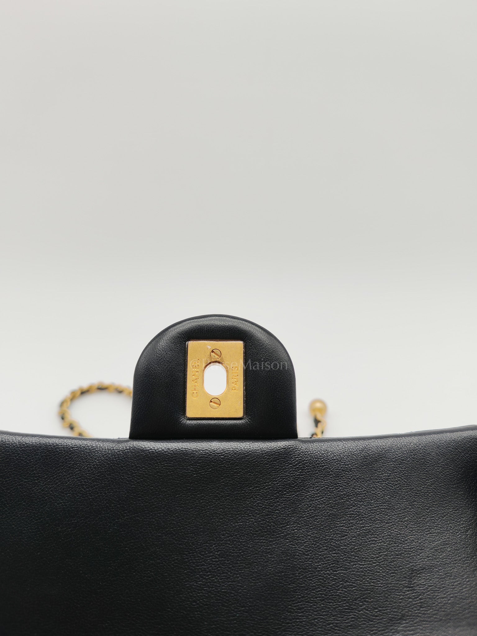 Mini Rectangle Pearl Crush in Black Lambskin Leather & Aged Gold Hardware Microchip
