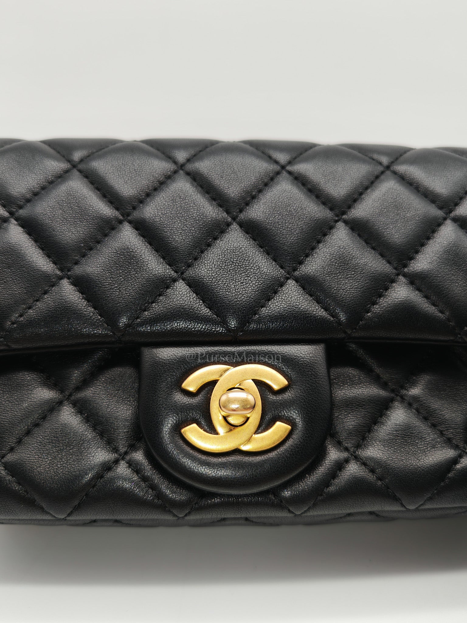Mini Rectangle Pearl Crush in Black Lambskin Leather & Aged Gold Hardware Microchip