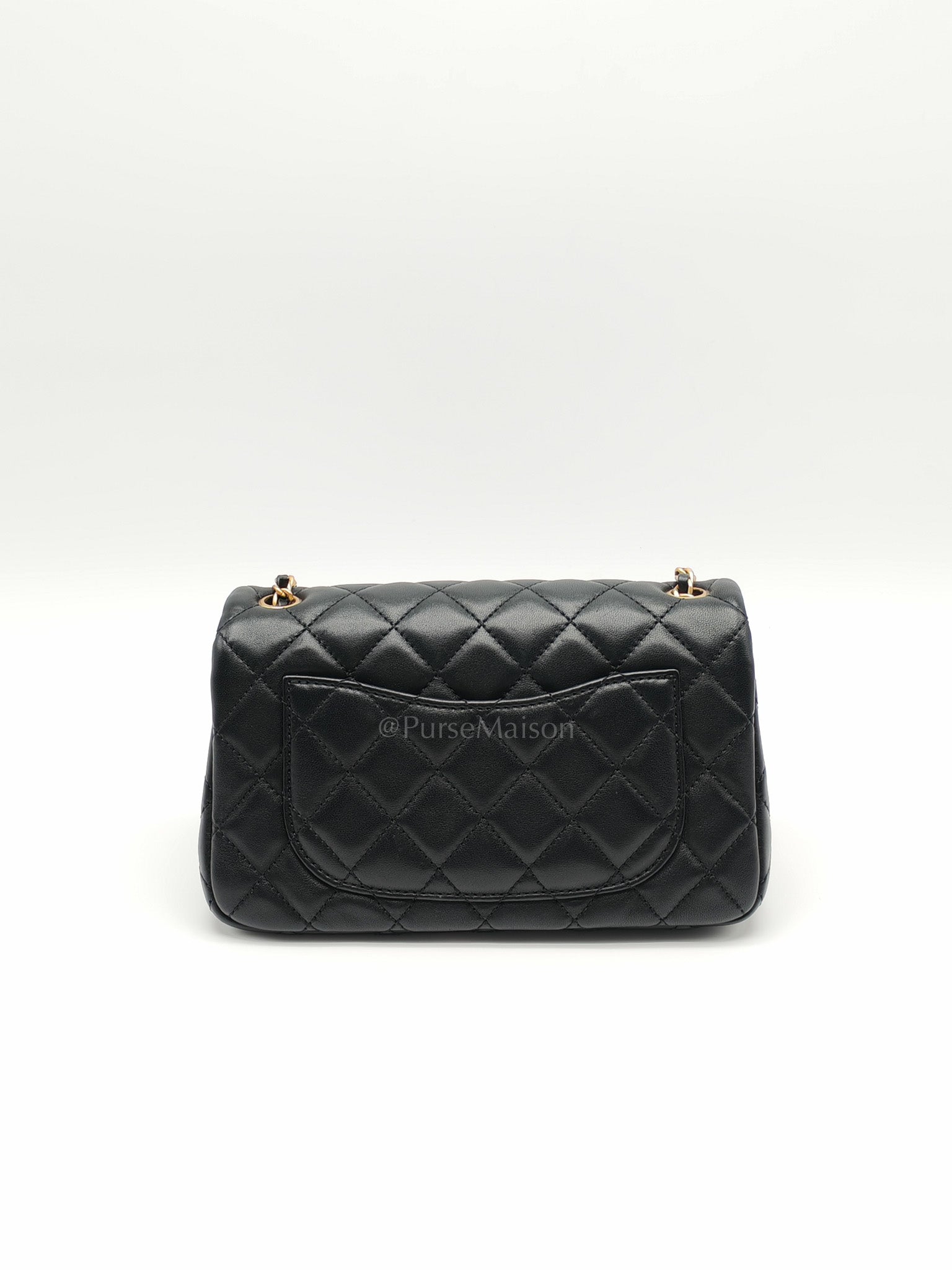 Mini Rectangle Pearl Crush in Black Lambskin Leather & Aged Gold Hardware Microchip