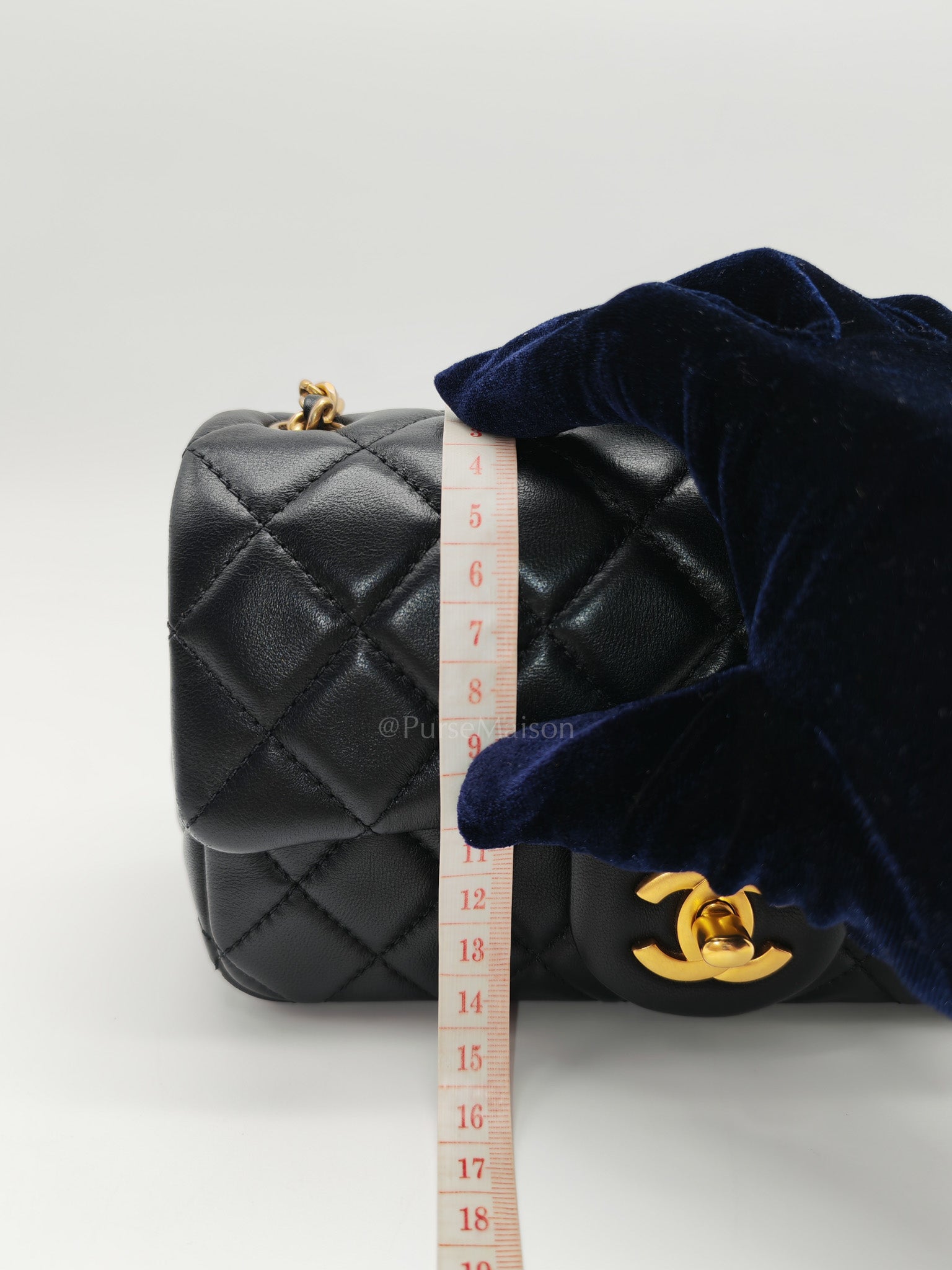 Mini Rectangle Pearl Crush in Black Lambskin Leather & Aged Gold Hardware (Microchip)