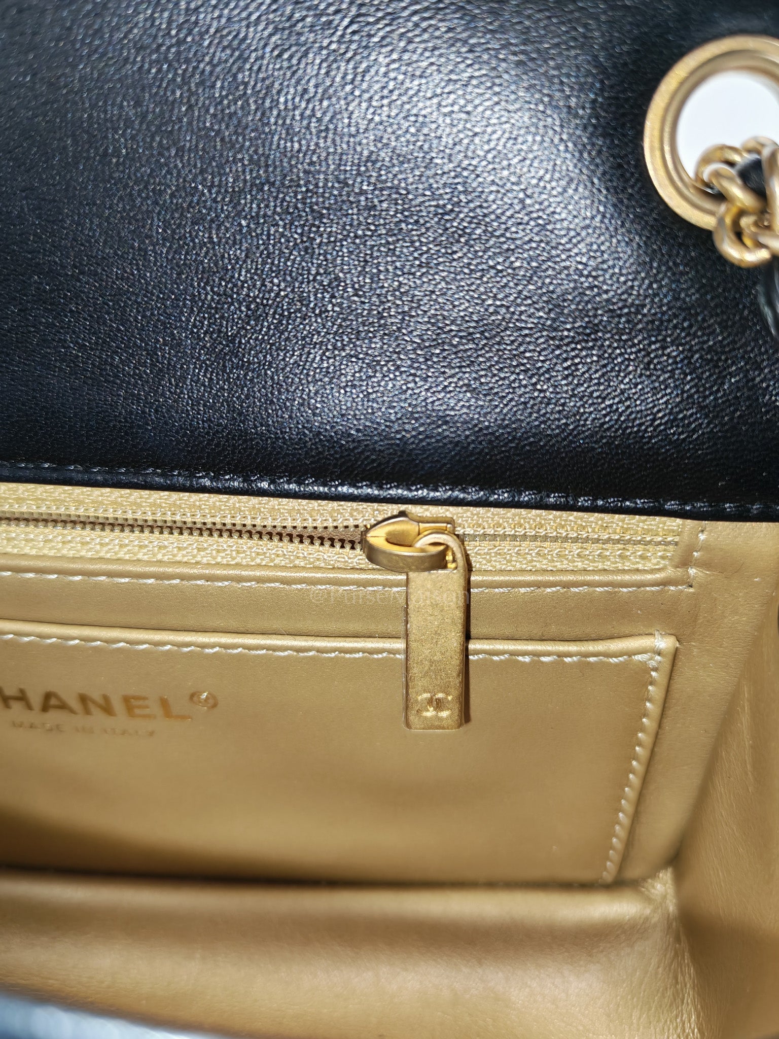 Mini Rectangle Pearl Crush in Black Lambskin Leather & Aged Gold Hardware (Microchip)