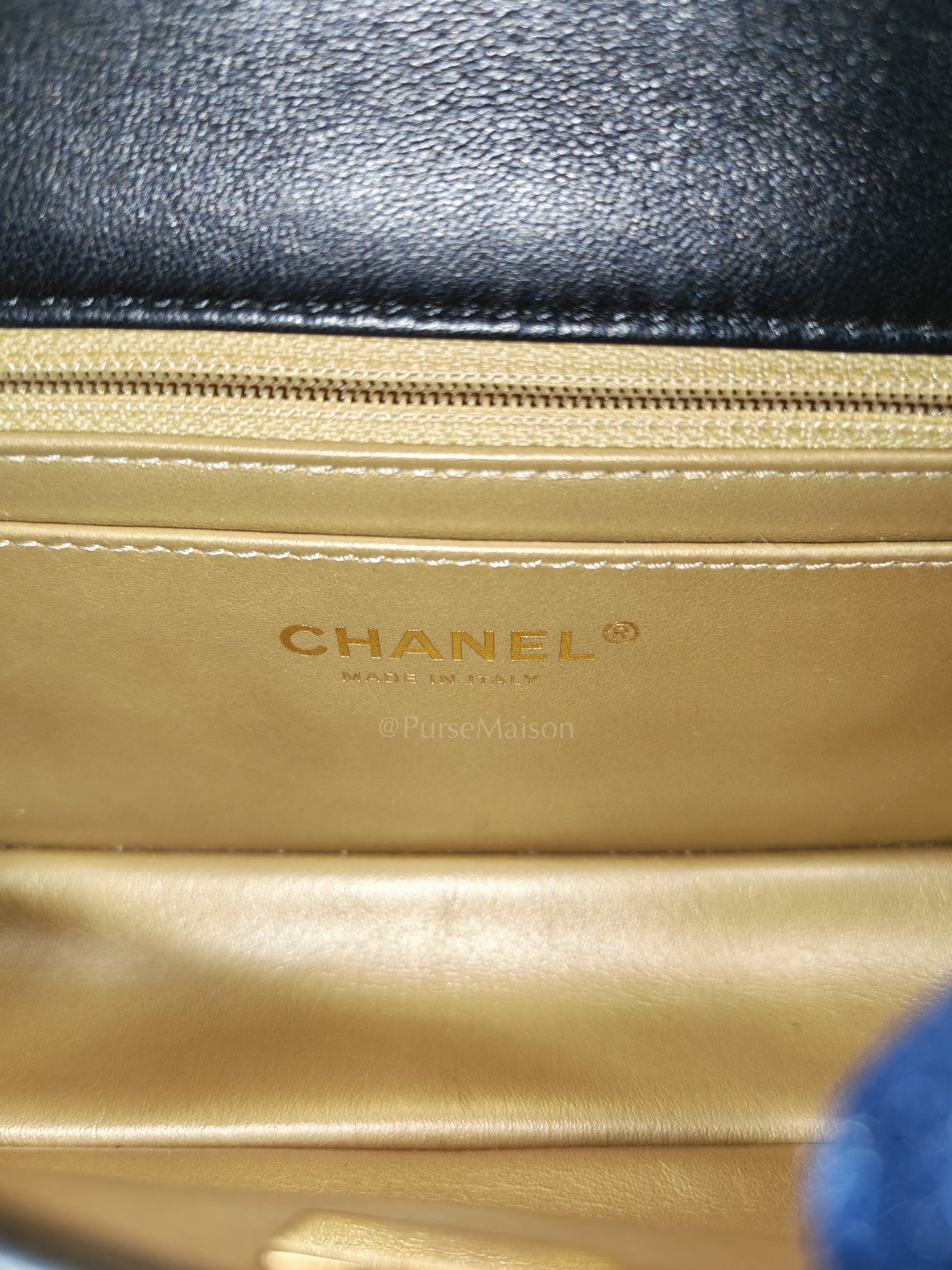 Mini Rectangle Pearl Crush in Black Lambskin Leather & Aged Gold Hardware (Microchip)