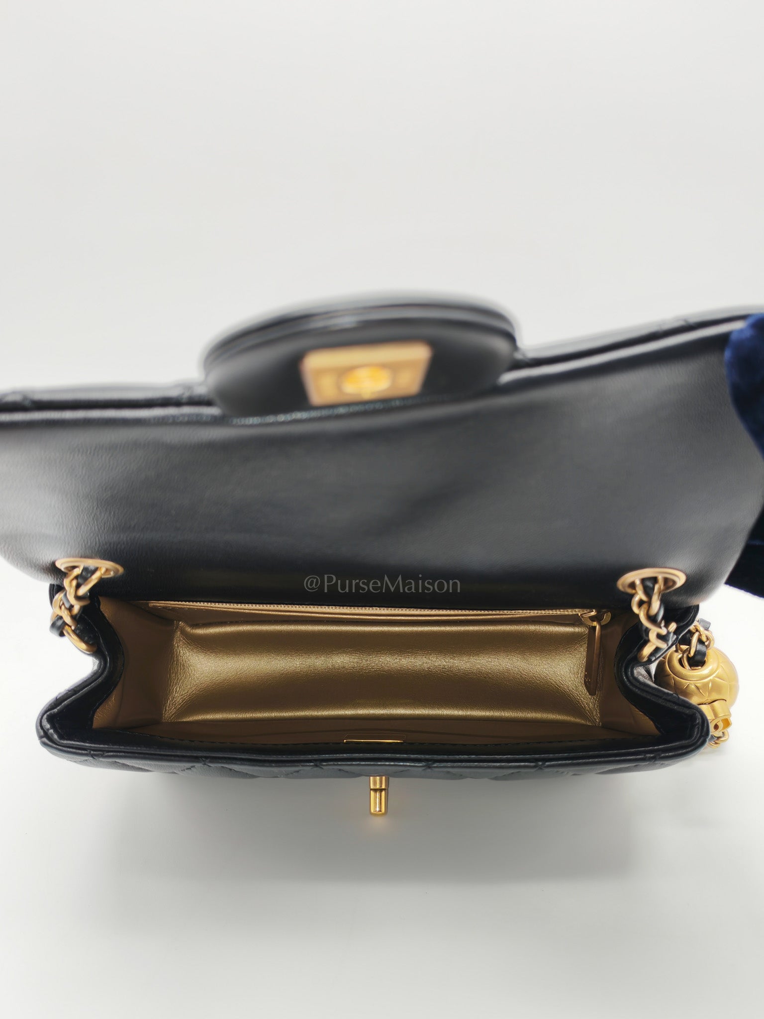 Mini Rectangle Pearl Crush in Black Lambskin Leather & Aged Gold Hardware (Microchip)