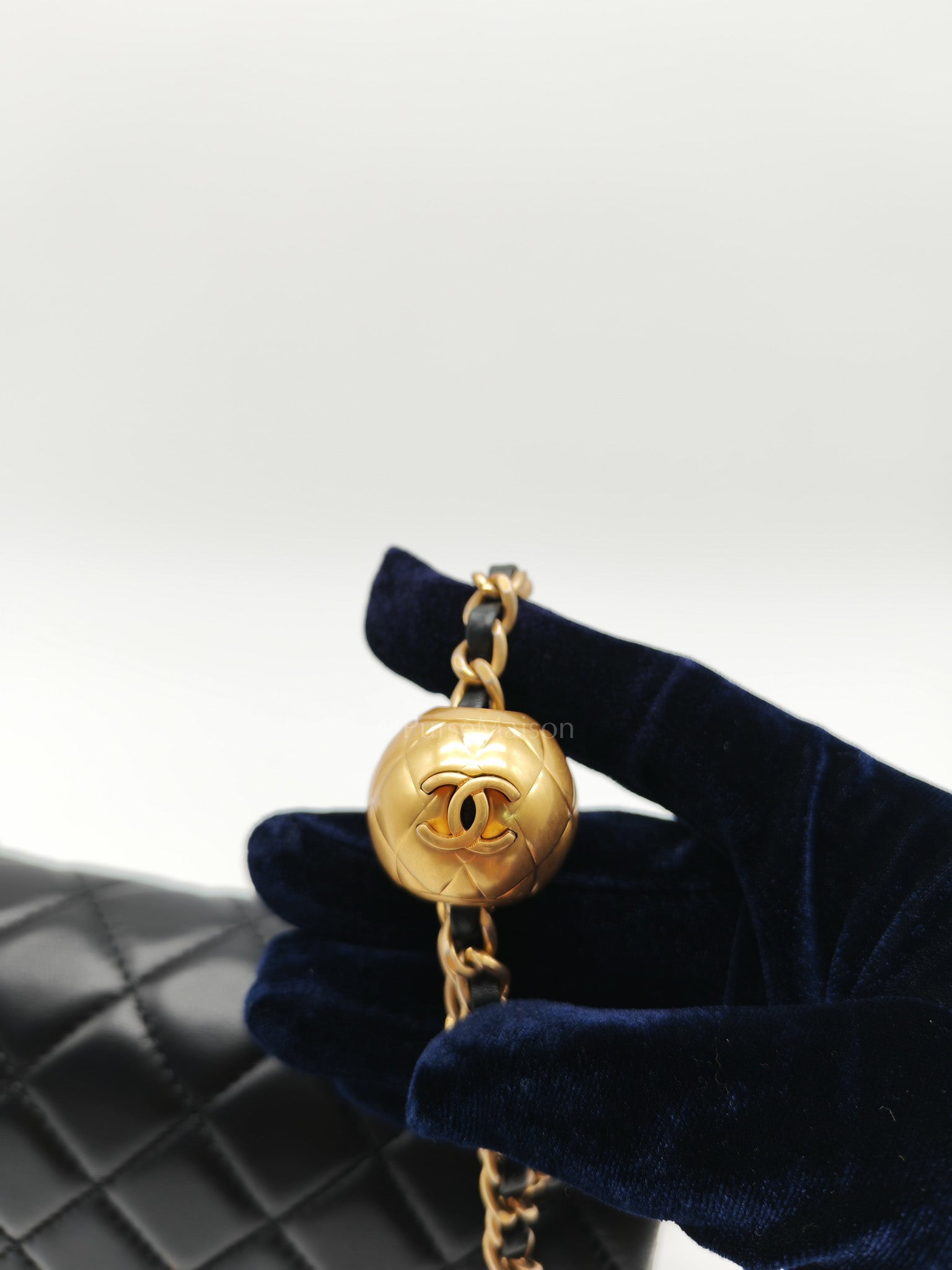 Mini Rectangle Pearl Crush in Black Lambskin Leather & Aged Gold Hardware (Microchip)