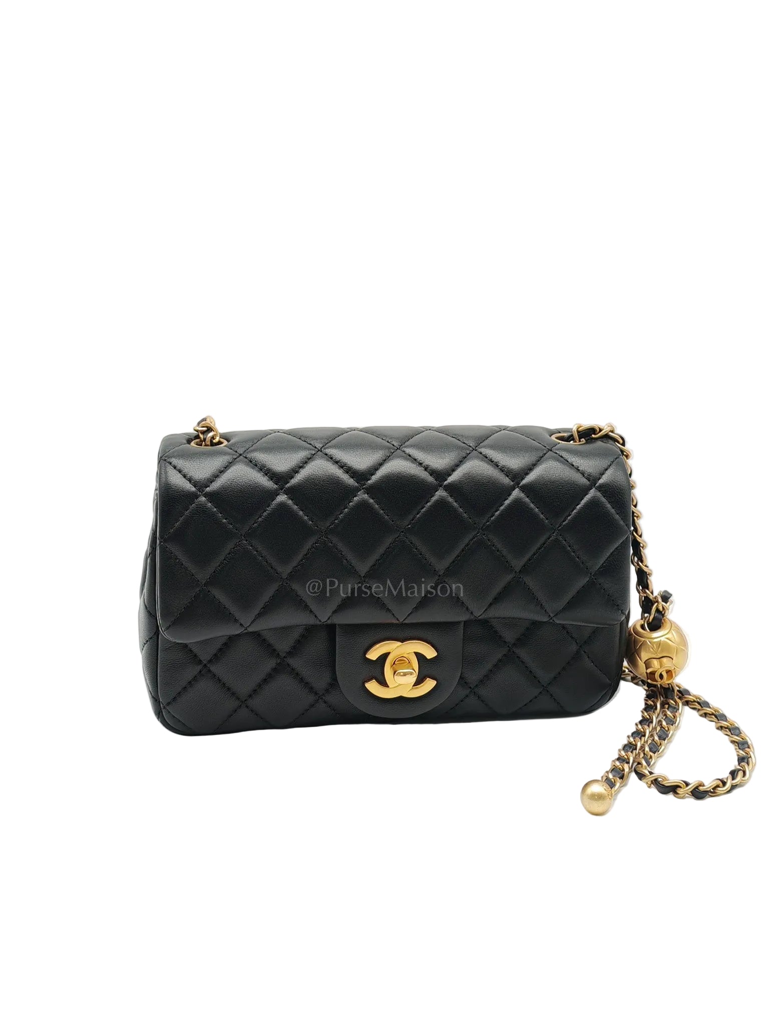 Mini Rectangle Pearl Crush in Black Lambskin Leather & Aged Gold Hardware (Microchip)