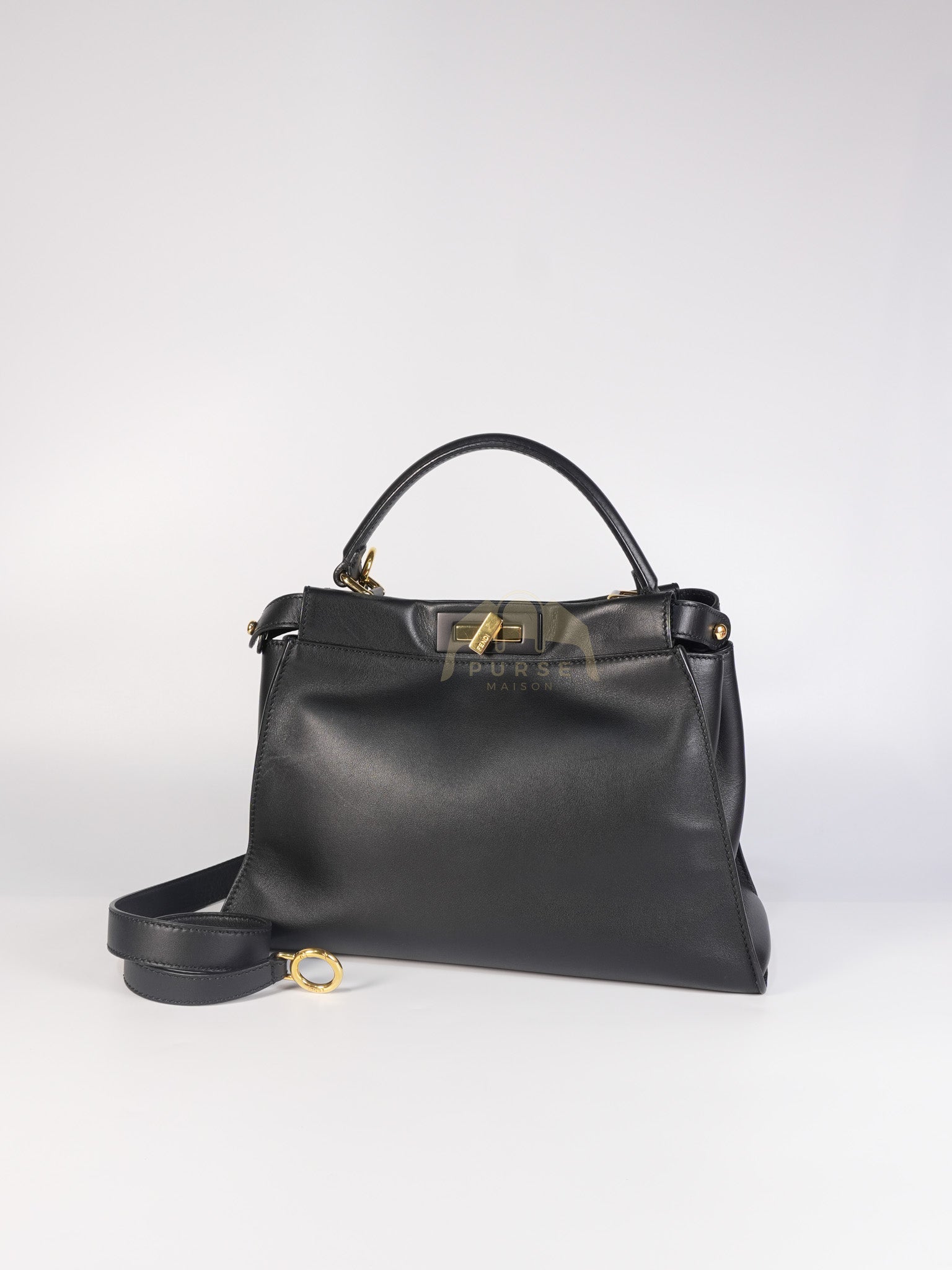Peekaboo Hand Bag Medium in Black Shiny Calfskin Leather | Purse Maison Luxury Bags Shop