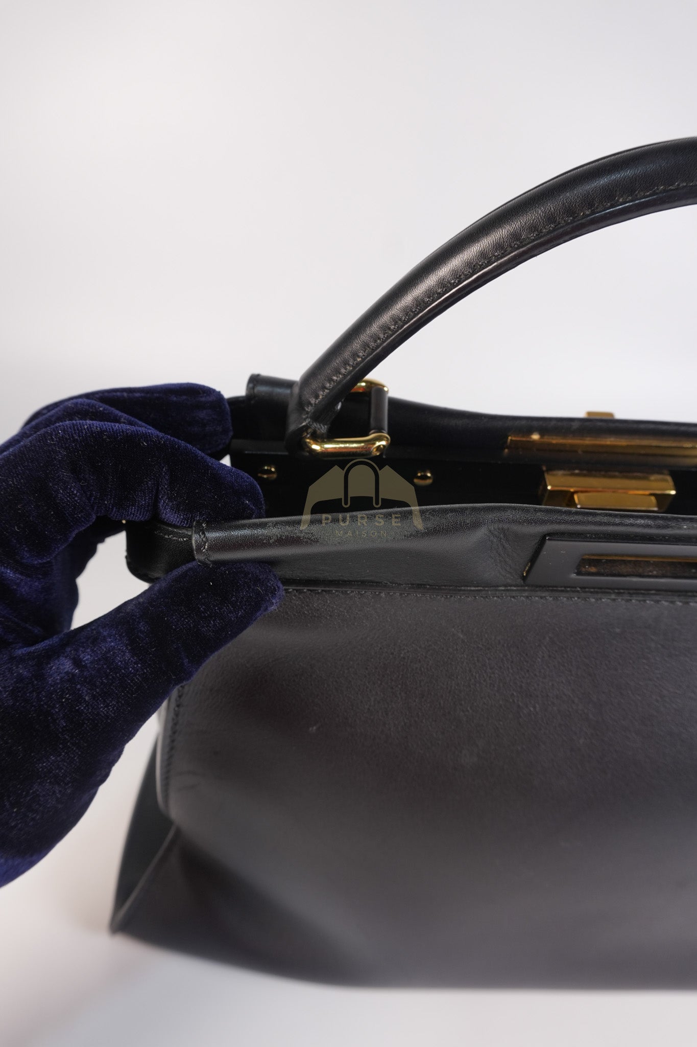 Peekaboo Hand Bag Medium in Black Shiny Calfskin Leather | Purse Maison Luxury Bags Shop