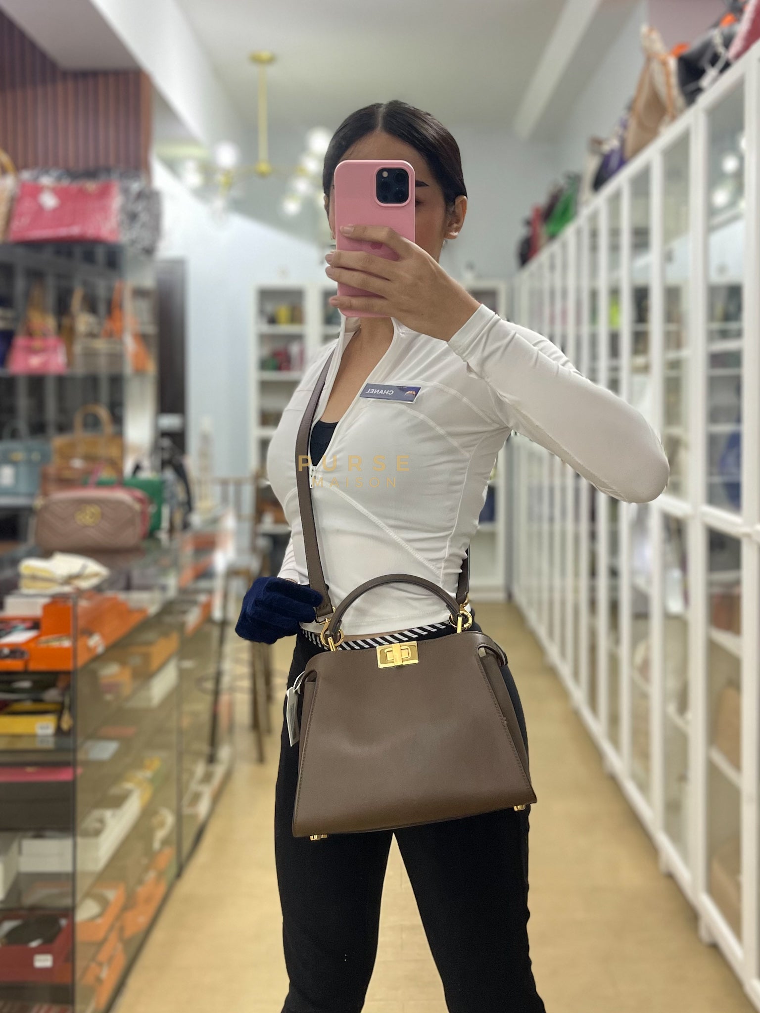 Peekaboo IseeU Small in Brown Calfskin Leather | Purse Maison Luxury Bags Shop