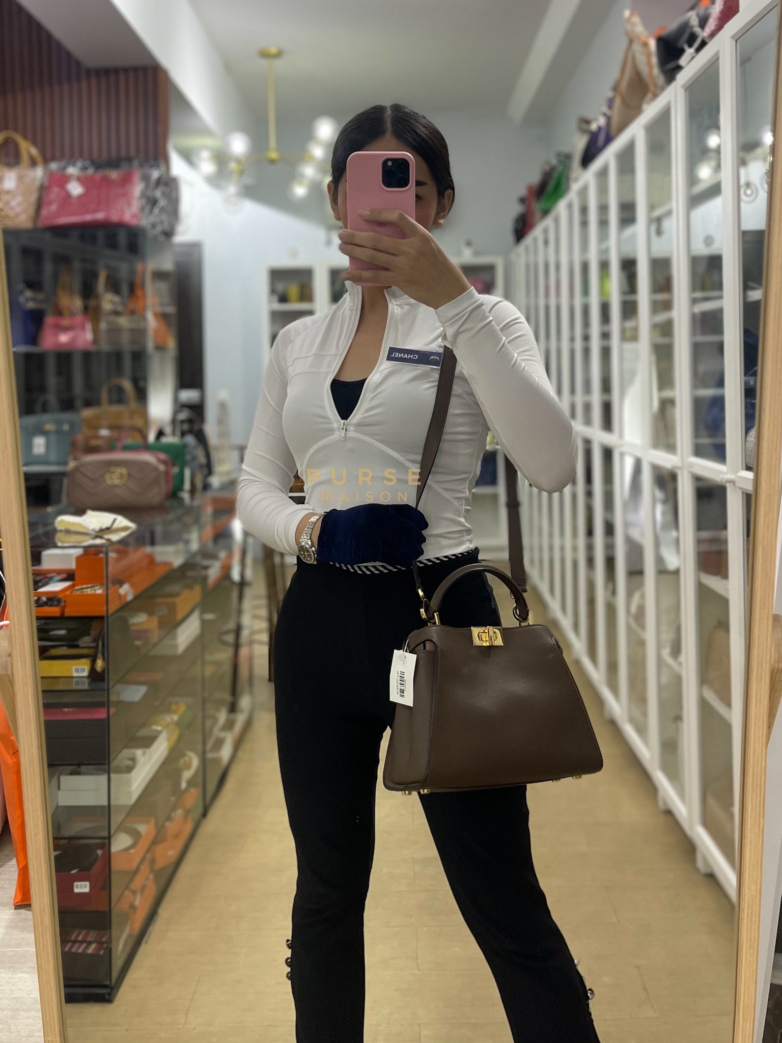 Peekaboo IseeU Small in Brown Calfskin Leather | Purse Maison Luxury Bags Shop