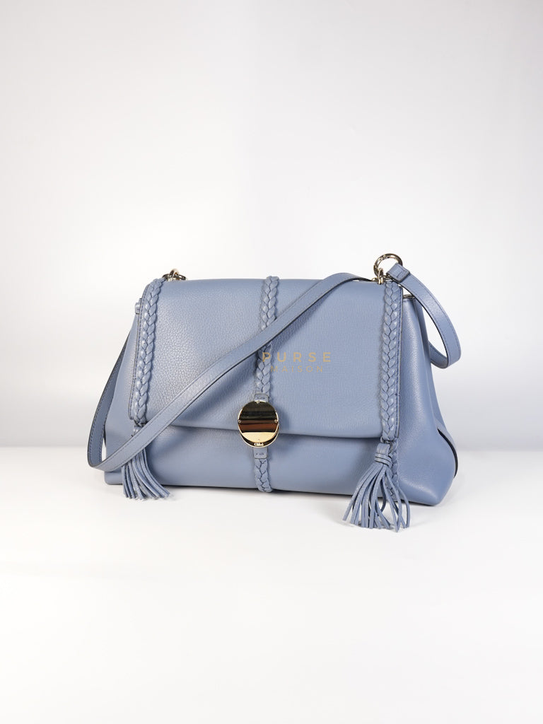 Penelope Medium in Blue-Grey Calfskin Leather Cross Body Bag | Purse Maison Luxury Bags Shop