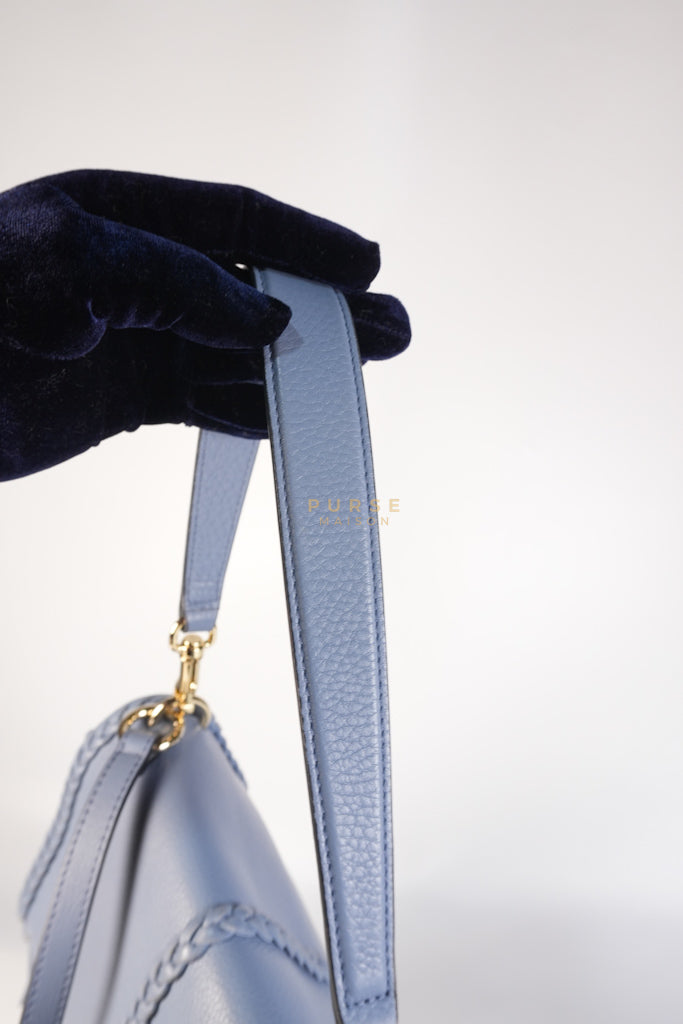 Penelope Medium in Blue-Grey Calfskin Leather Cross Body Bag | Purse Maison Luxury Bags Shop