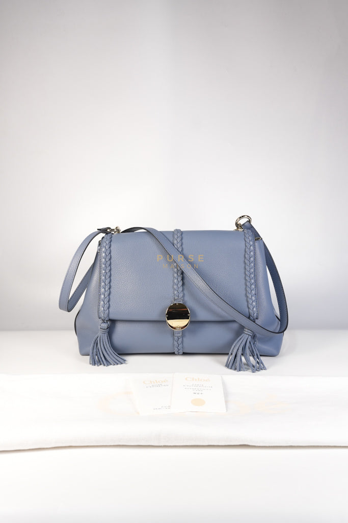 Penelope Medium in Blue-Grey Calfskin Leather Cross Body Bag | Purse Maison Luxury Bags Shop