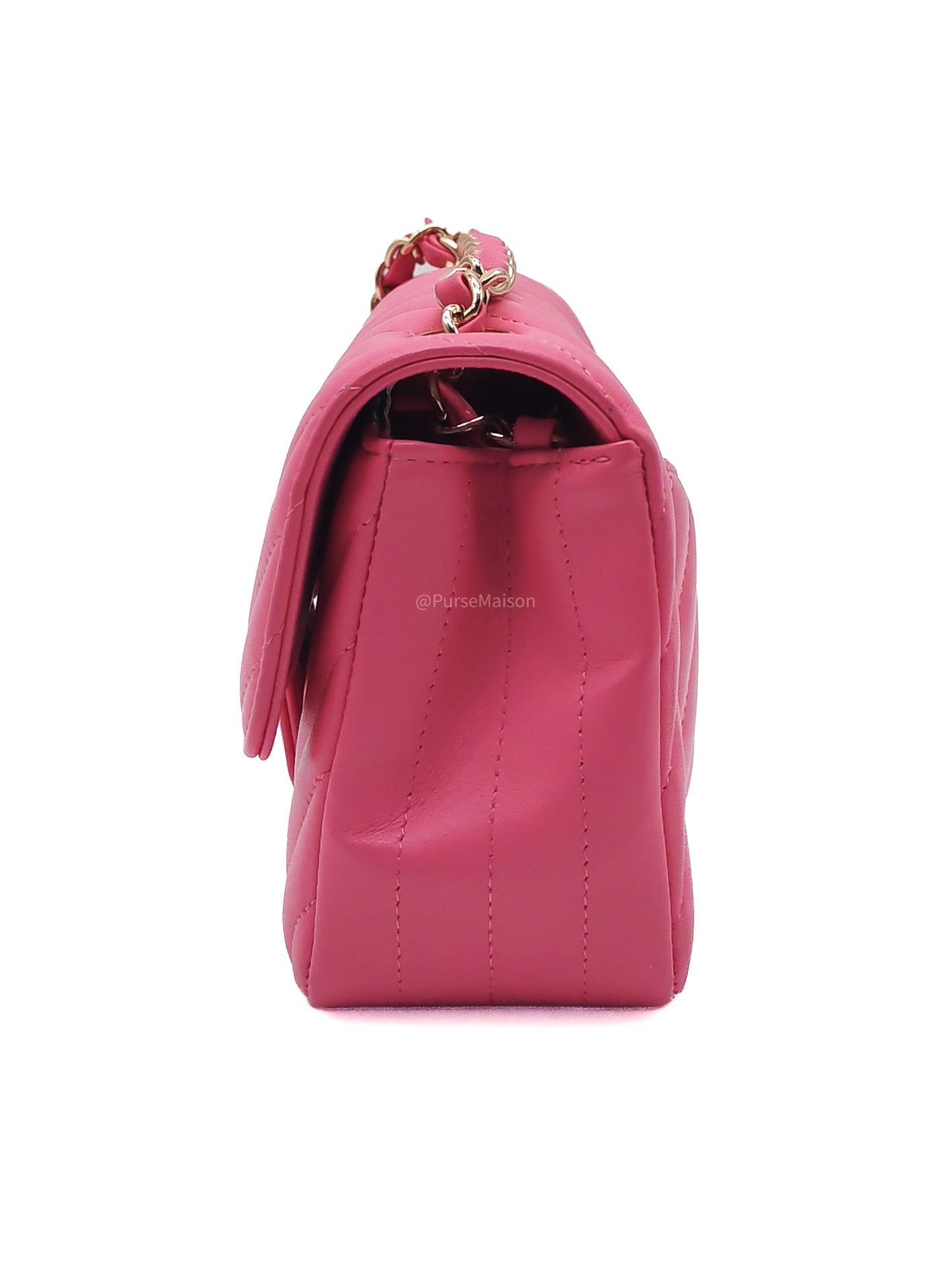 Chanel Classic Mini Rectangular Flap Bag in Pink Chevron Lambskin Leather Light Gold Hardware (Series 27)