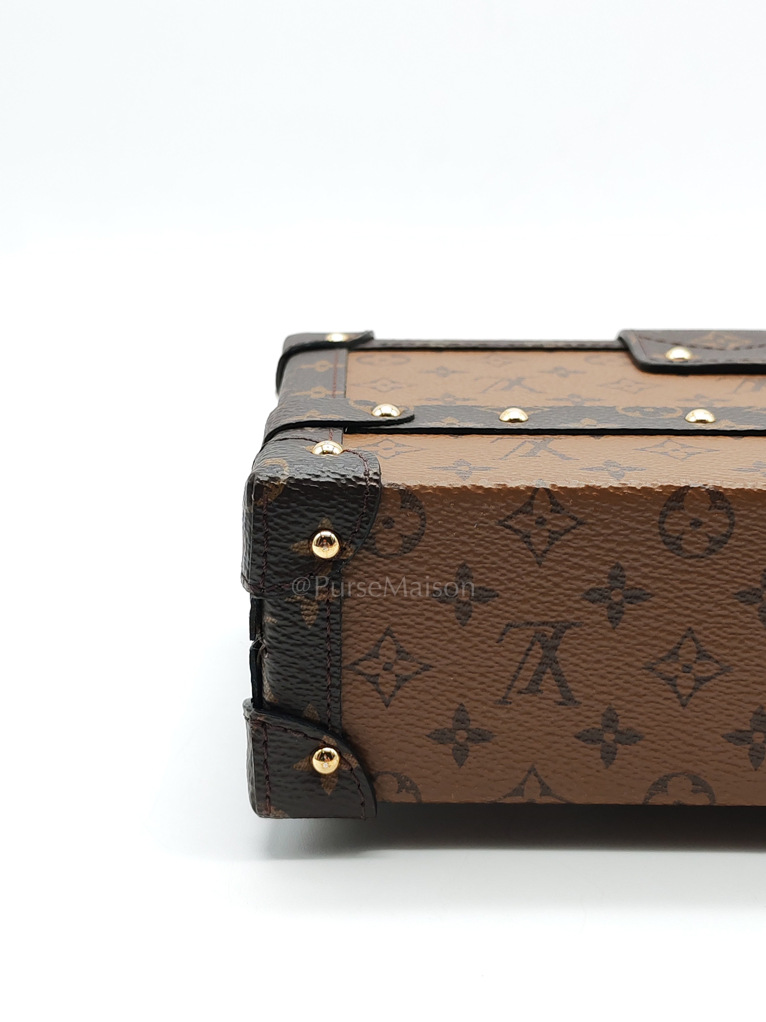 Petite Malle Bag in Reverse Monogram Canvas & Gold Hardware Microchip | Purse Maison Luxury Bags Shop