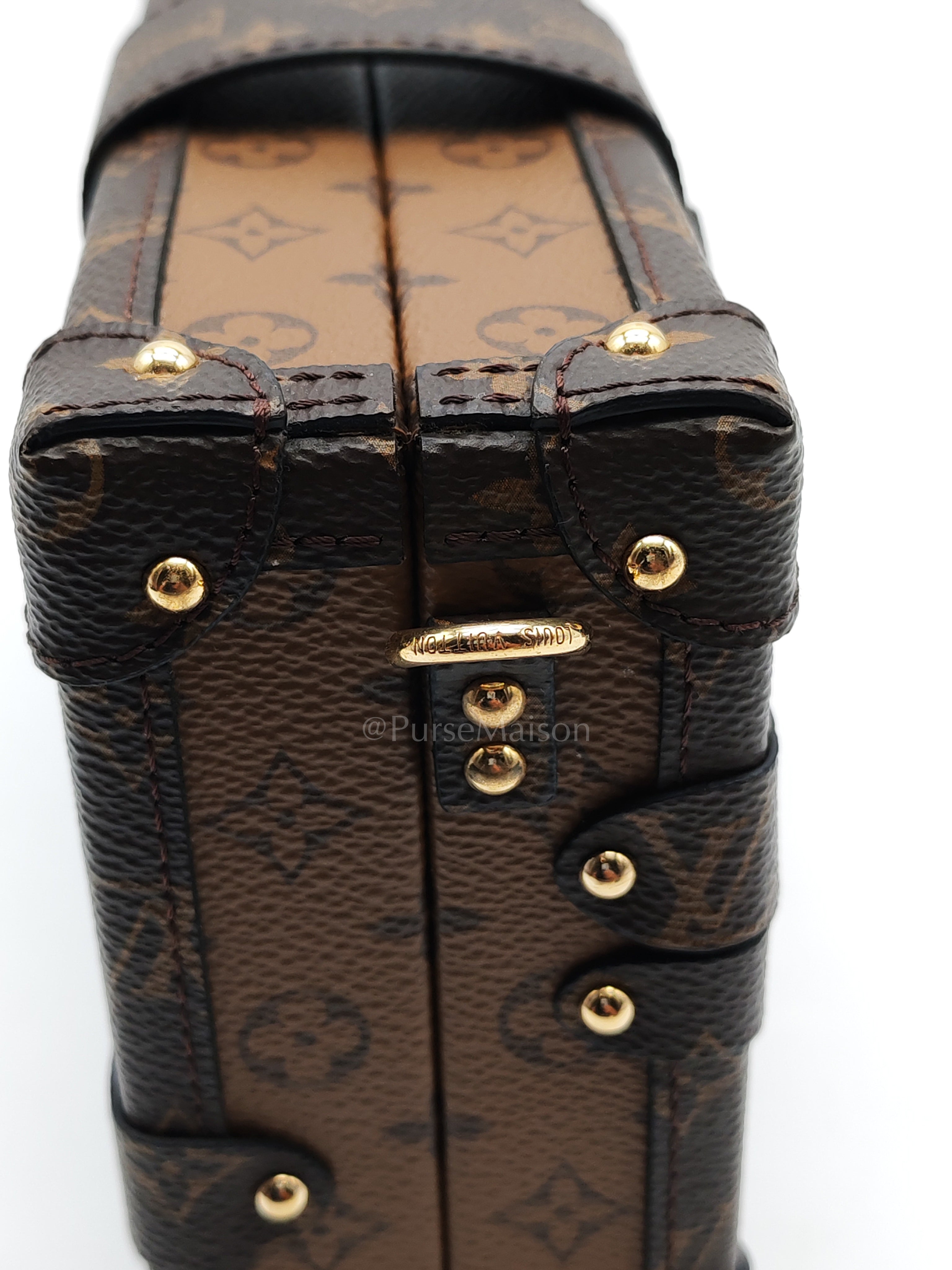 Petite Malle Bag in Reverse Monogram Canvas & Gold Hardware Microchip | Purse Maison Luxury Bags Shop