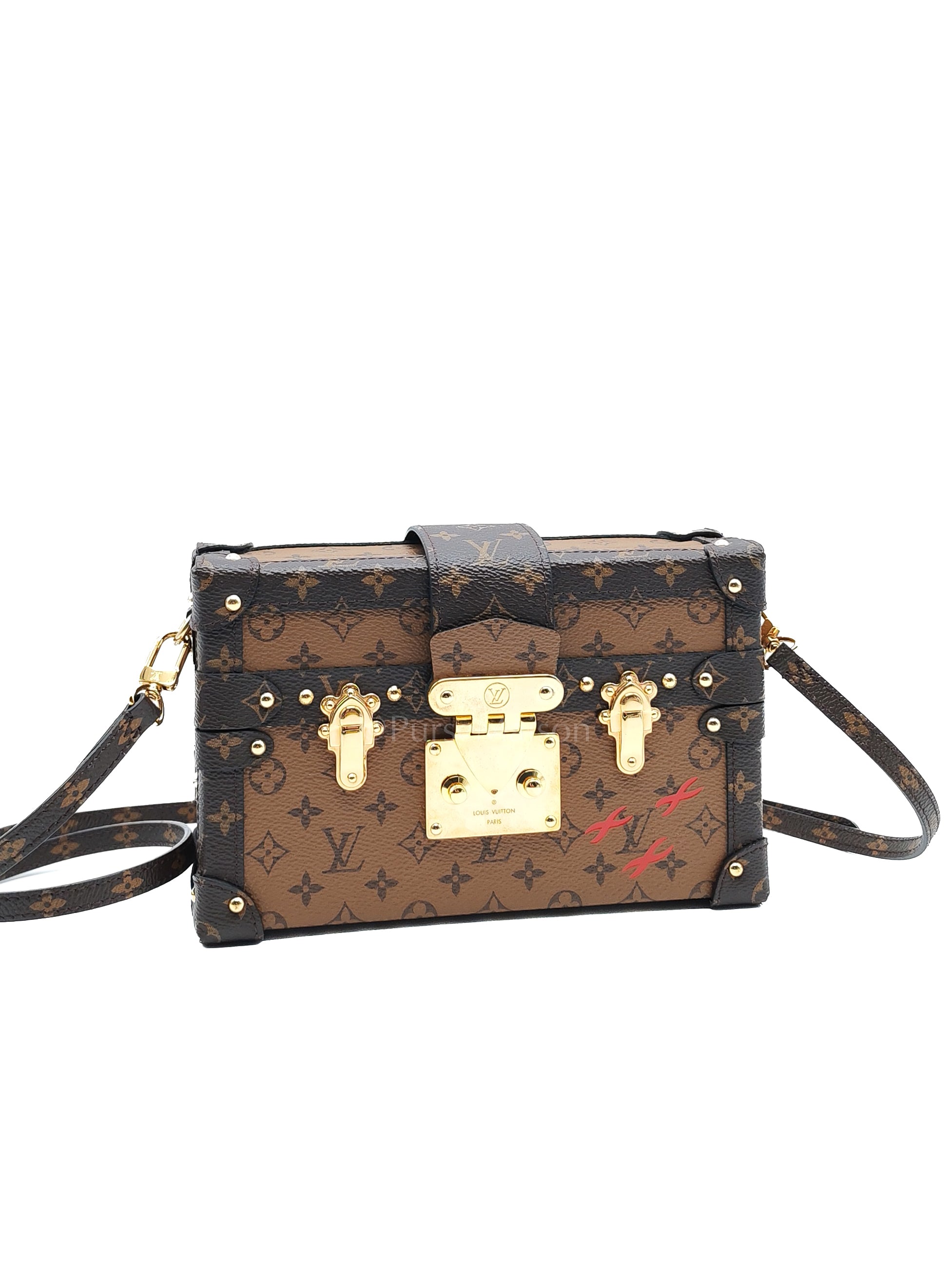 Petite Malle Bag in Reverse Monogram Canvas & Gold Hardware Microchip | Purse Maison Luxury Bags Shop