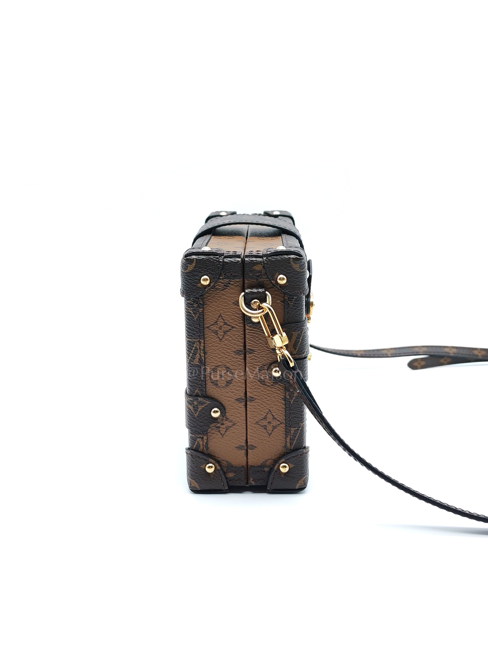 Petite Malle Bag in Reverse Monogram Canvas & Gold Hardware Microchip | Purse Maison Luxury Bags Shop
