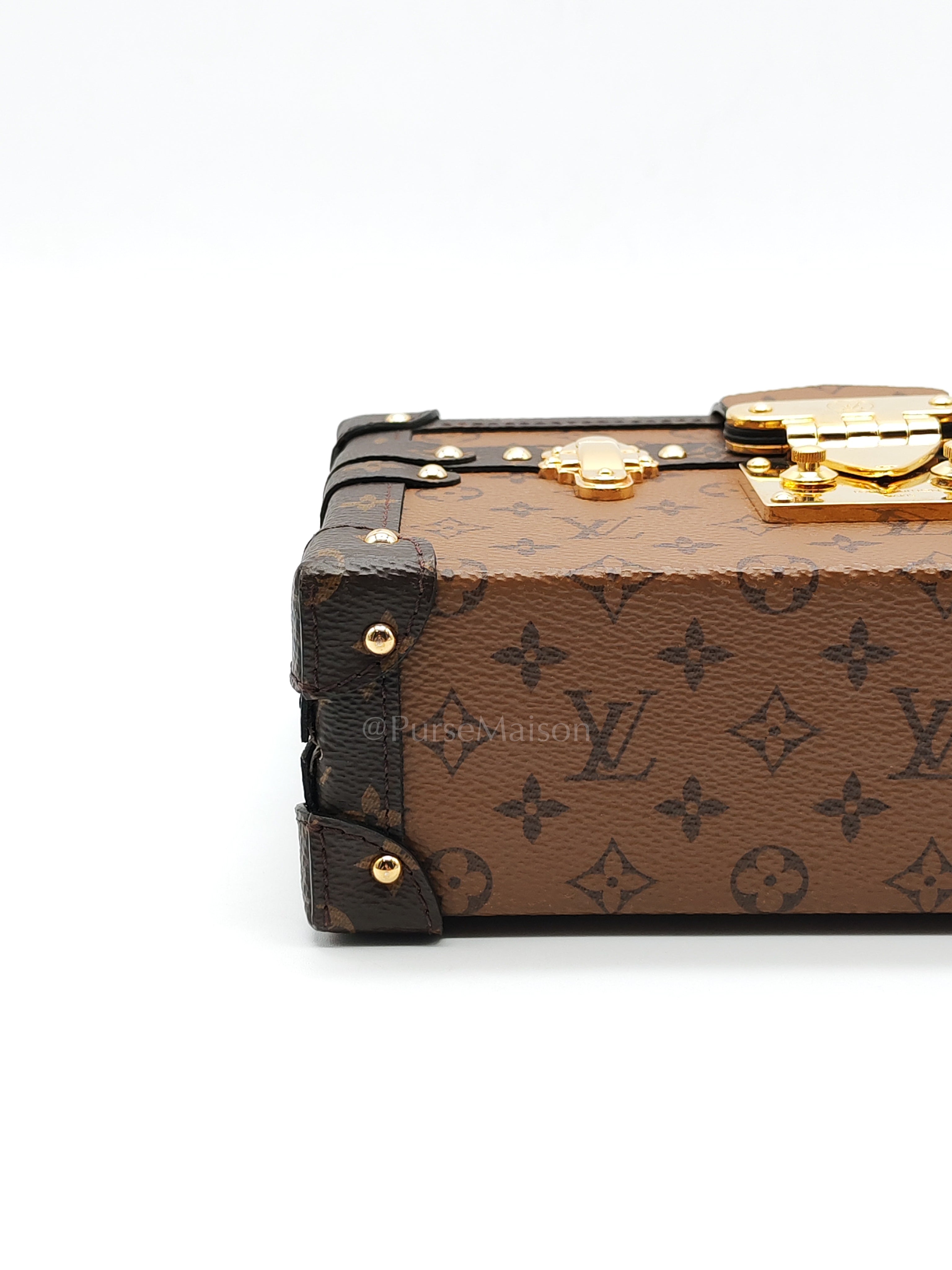 Petite Malle Bag in Reverse Monogram Canvas & Gold Hardware Microchip | Purse Maison Luxury Bags Shop